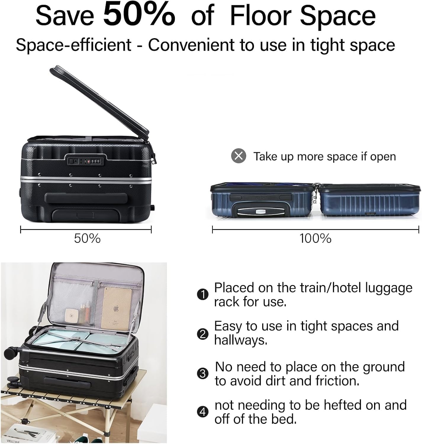Hanke 20 Inch Carry-On Luggage PC Hard Shell Suitcases for Travel Front Opening Aluminum Frame