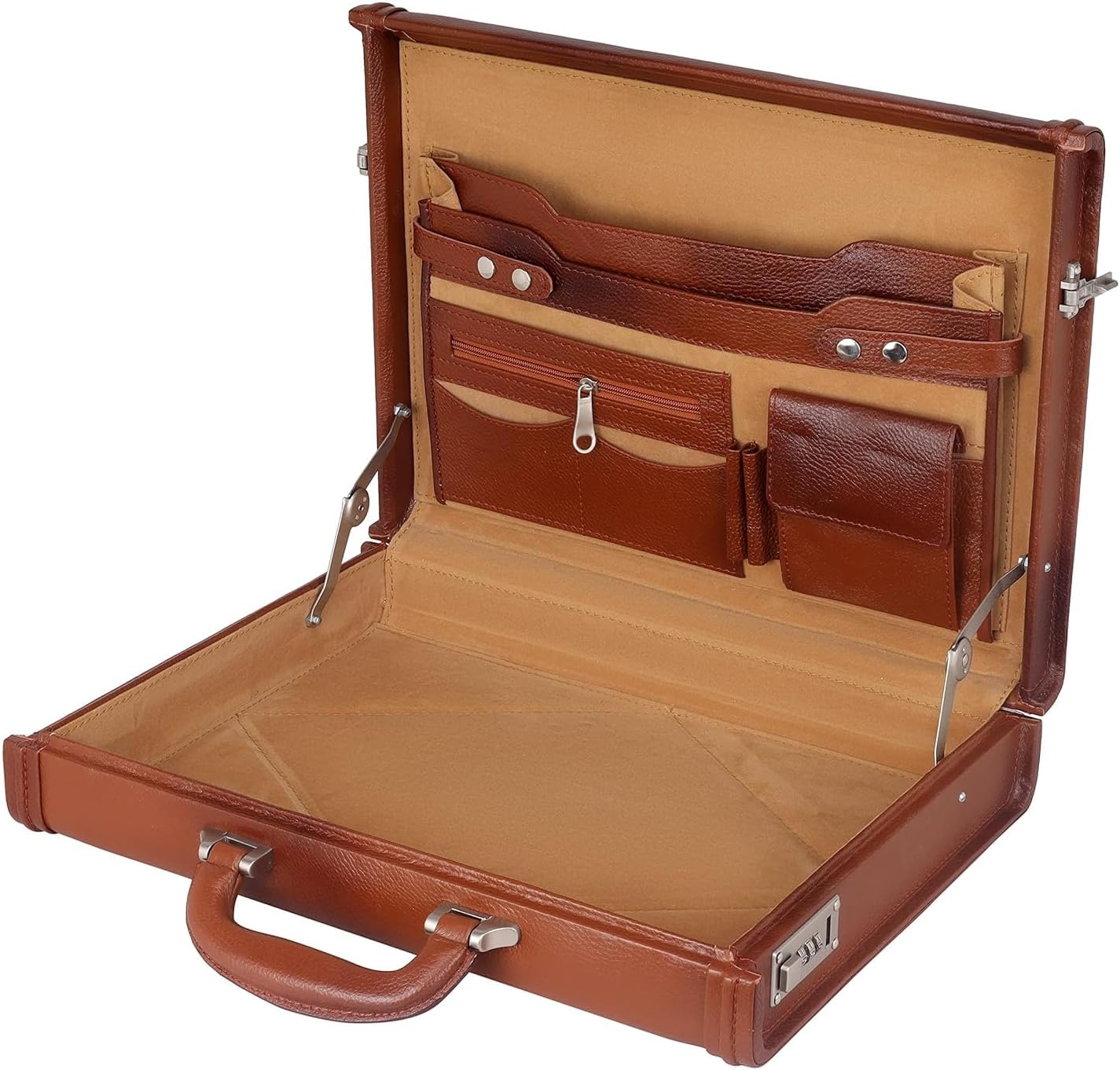 Full Grain Leather Briefcase Attache Case For Unisex Size L17xW3xH12 Inches Briefcase Bag (Tan)