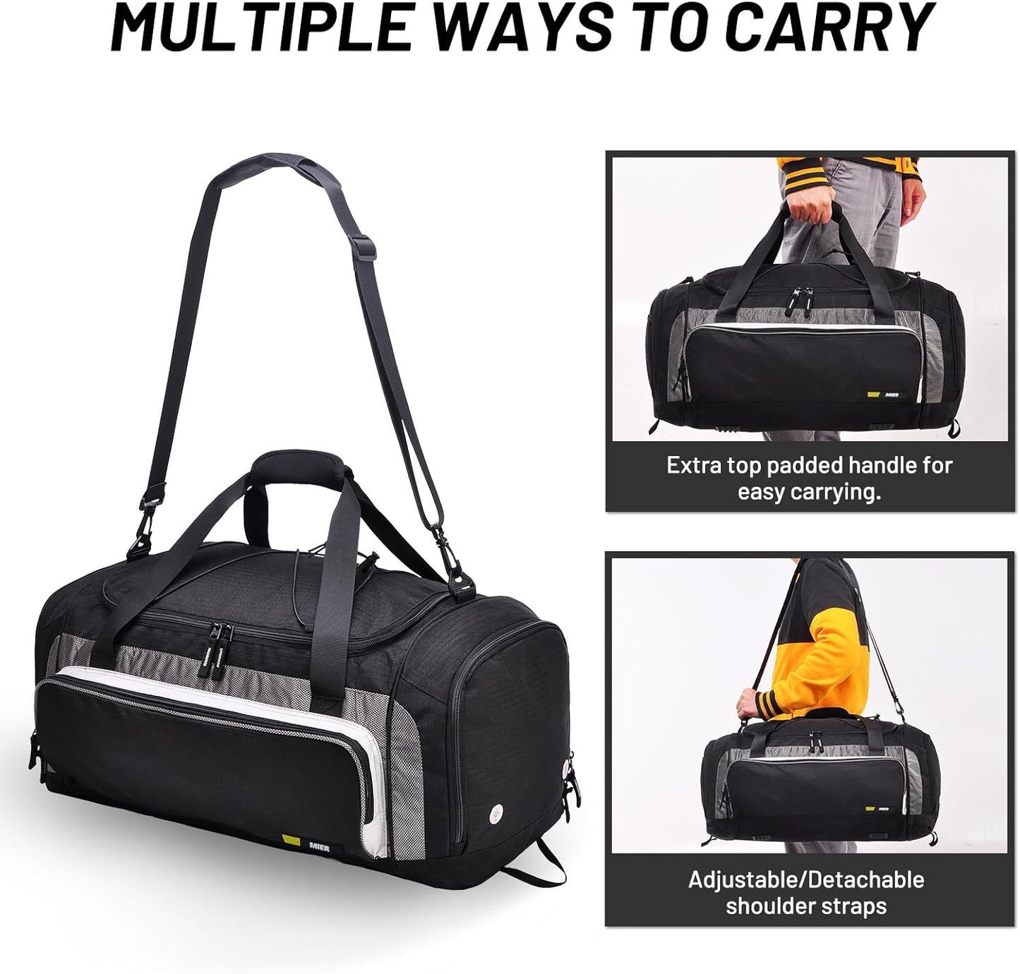 MIER Large Gym Bag for Men Sports Duffle Bag with Shoe Compartment 60L Lightweight Duffel Bags for Workout Fitness Travel