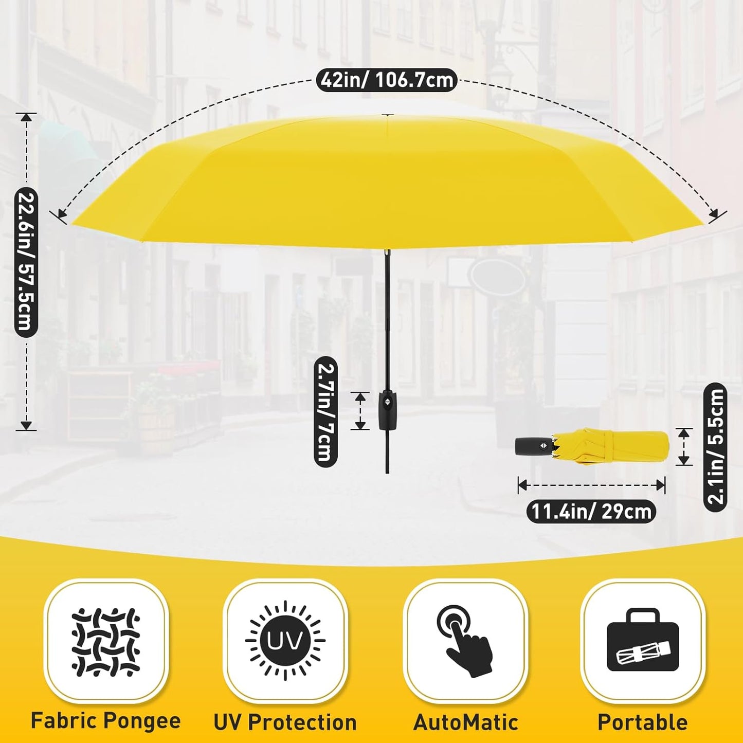 Windproof Travel Umbrella, Compact Umbrella, Car Umbrellas for Rain & Sun, 8 Fiberglass Ribs for Strong UV & Wind Resistance, Portable, Lightweight, Vent, Easy Automatic Open/Close