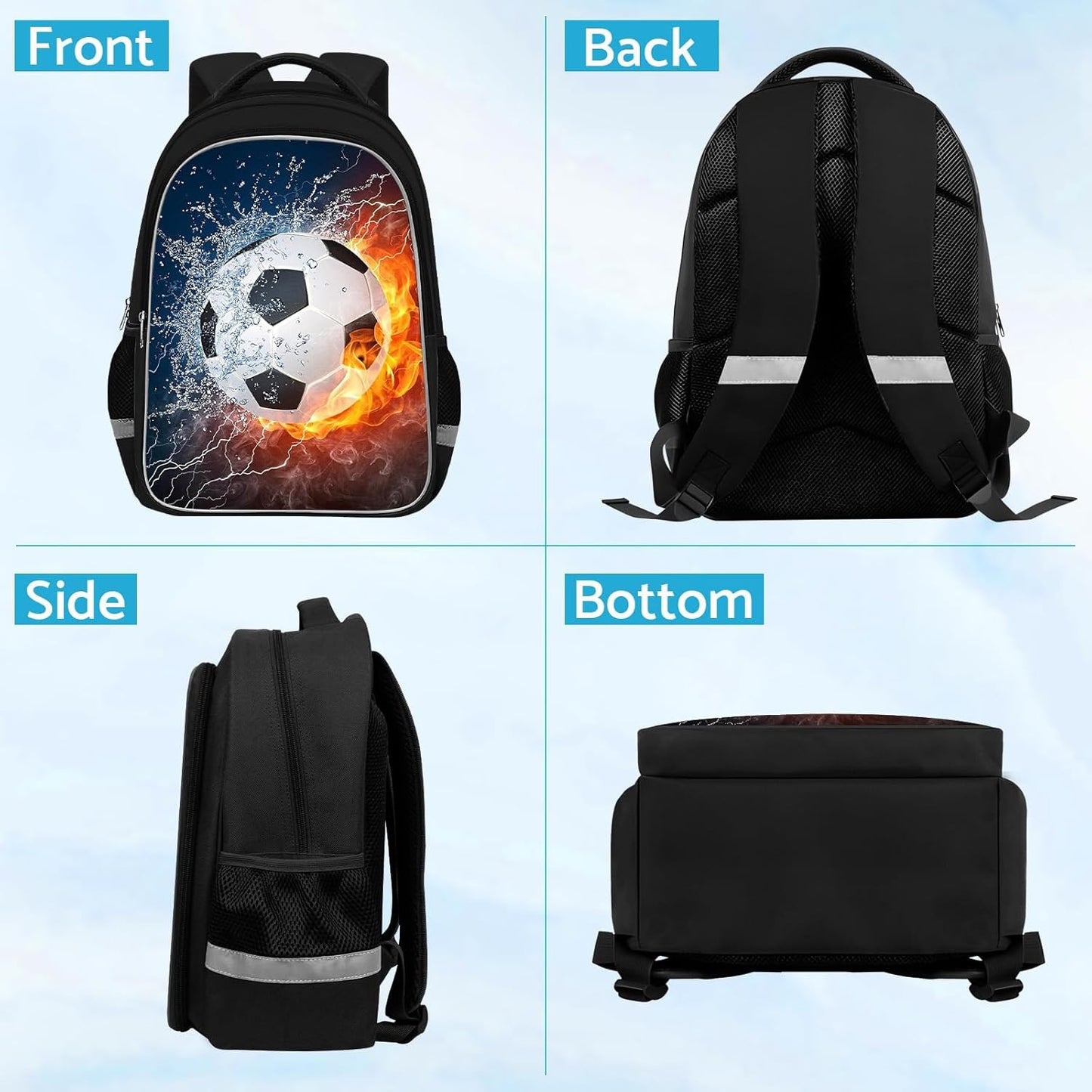 School Backpack for Boys - Soccer Boys Backpack for Kids Children Teens Elementary Middle School - Students Bag for Ages 6-18,17″Bookbag Multifunctional Large Capacity