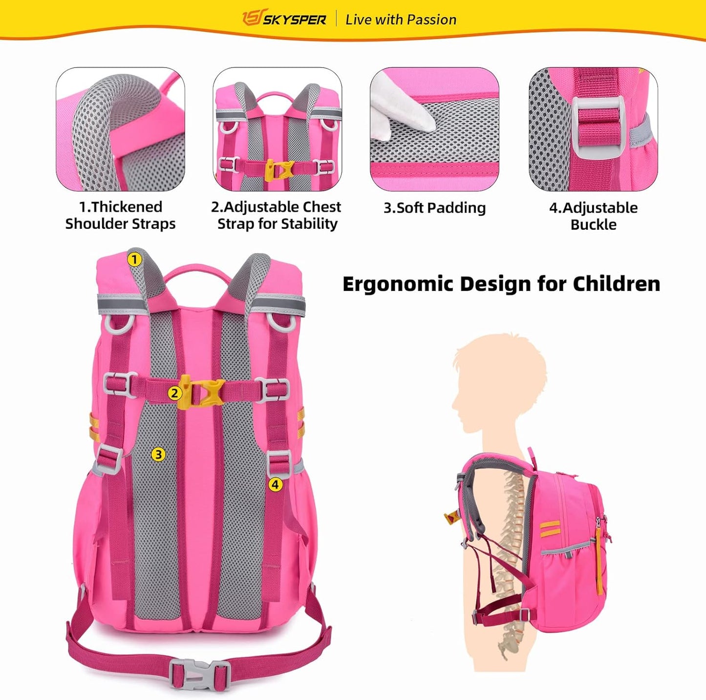 SKYSPER Kids Backpack 12L Children School Bag Child Boy Girl Pack Ages 4-8 for Traveling Day Trips Classes Camping