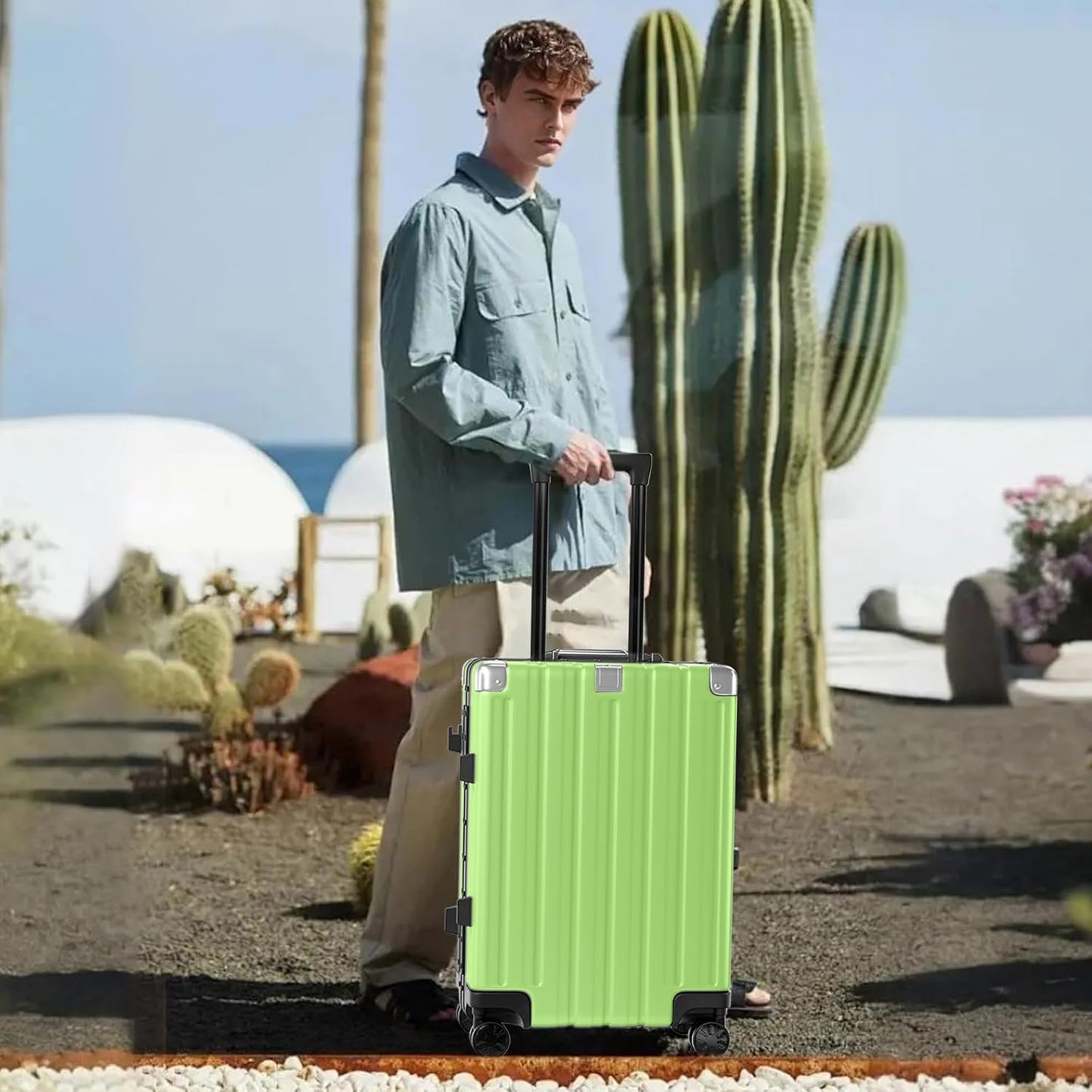 Krute Luggage 24 Inch Aluminum Frame Zipperless Suitcase with Spinner Wheels Checked Luggage PC+ABS