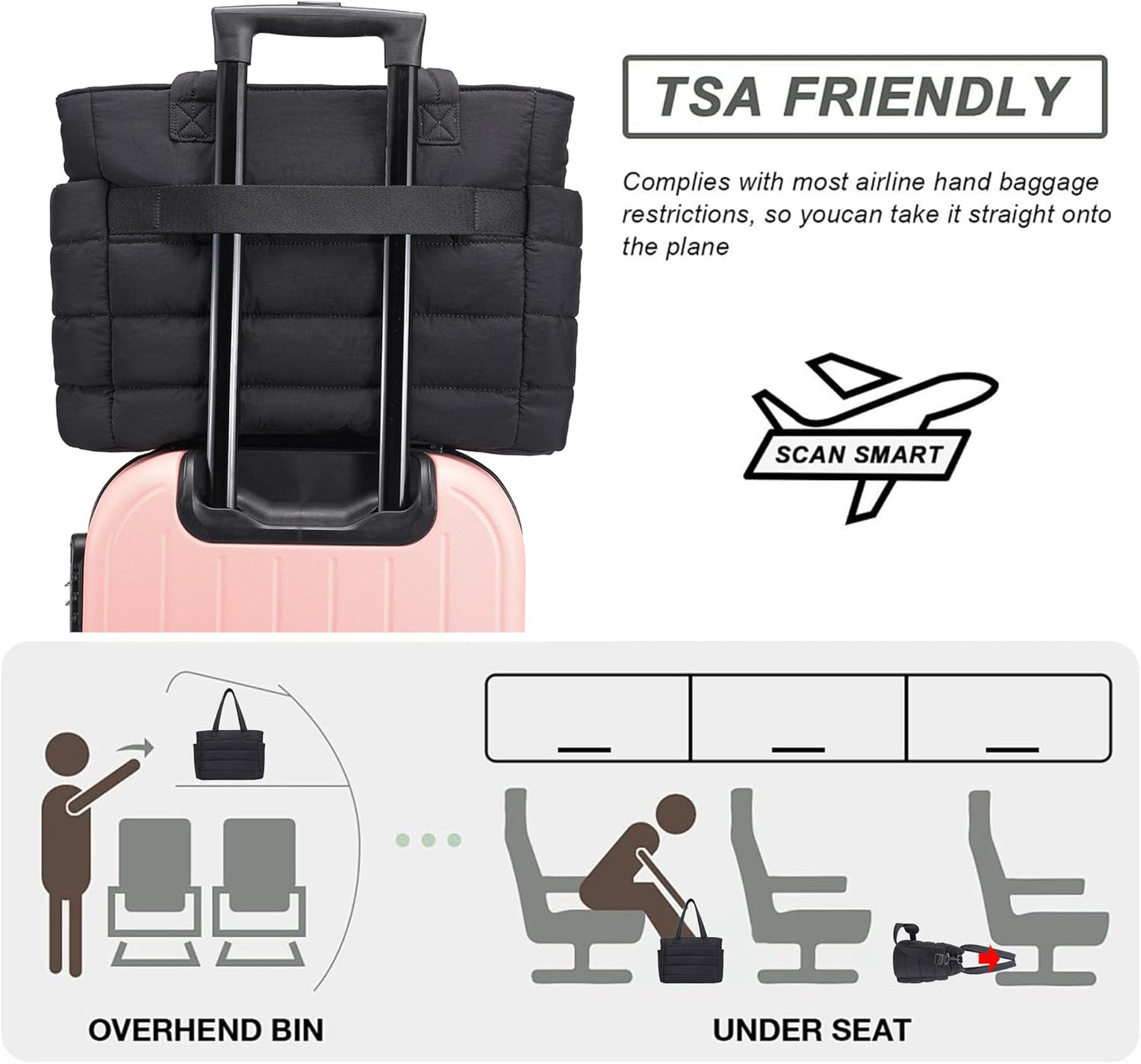 AOCINA Puffy Tote Bag for Women Quilted Work Bag Nurse Bags Women's Handbags for Travel