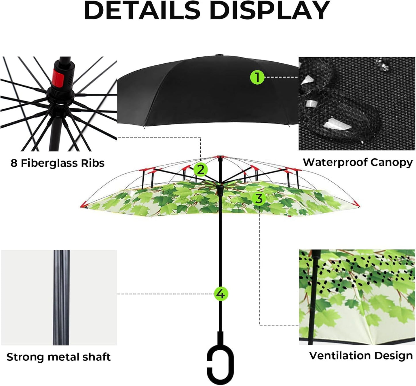 LLanxiry Windproof Inverted Umbrella, Large Reverse Umbrellas for Rain with C-shaped Handle Big Upside Down Inside Out Umbrella for Women & Men