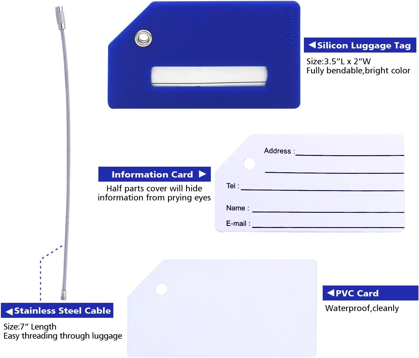 5Pack Silicone Luggage Tag with Name ID Card Perfect to Quickly Spot Luggage Suitcase by Ovener