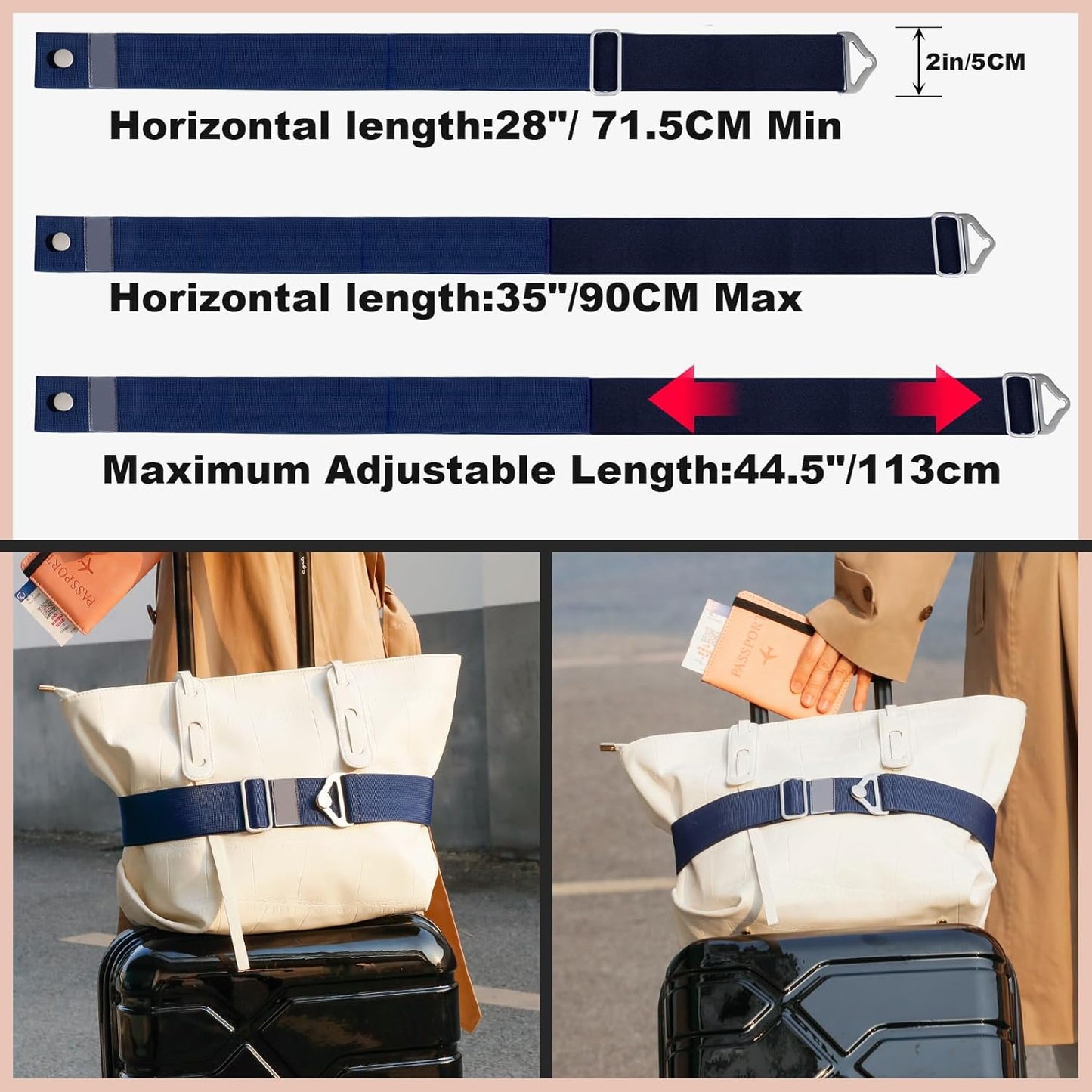 TOOVREN 2-in-1 Travel Belt for Luggage Straps Add a Bag Bungees Suitcase Luggage Strap Over Handle Suitcases Belt for Carry On Bag Adjustable Backpack Attachment Airport Travel Accessories Blue
