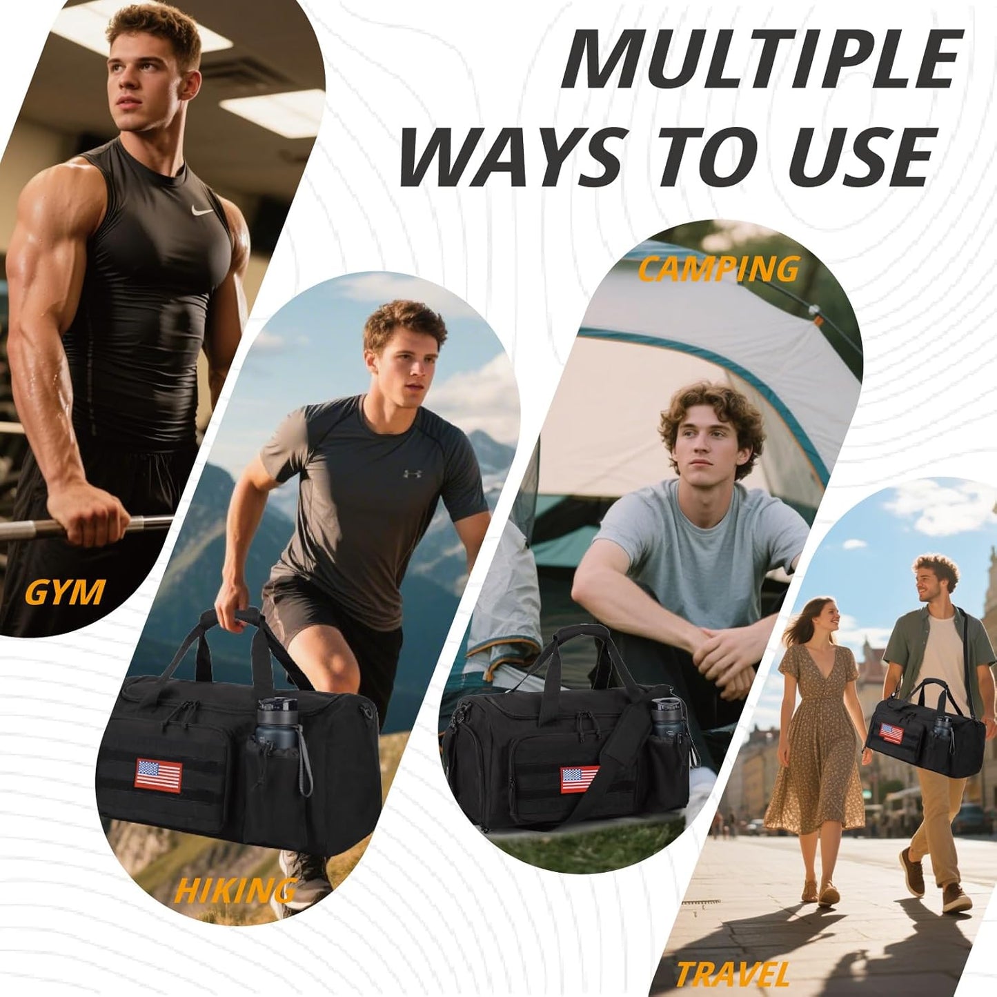 Tactical Gym Bag for Men, 60L Large Capacity Duffle Bags with Shoes Compartment, Sports Bag with wet compartment, Multi-functional Weekend Bags Suitable for Travel, Camping,hiking