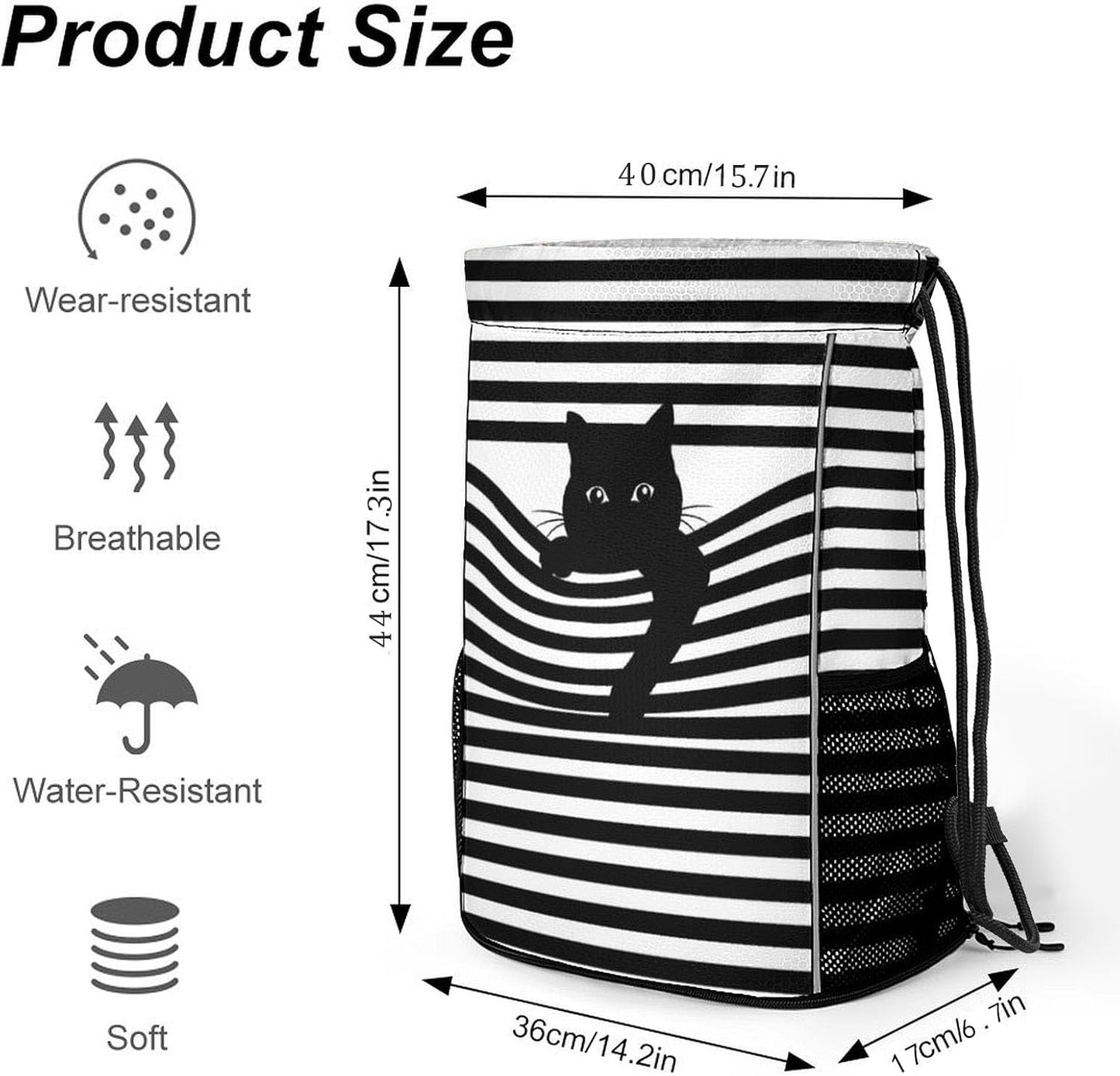 Cat Drawstring Backpack Gym Bag With Shoe Compartment String Bag Sport Beach Swimming Sackpack For Women Men