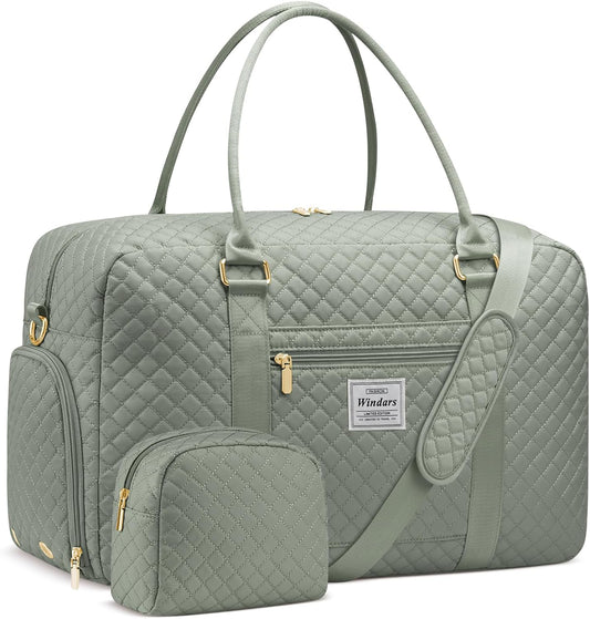 Travel Duffle Bag, Weekender Bags for Women with Shoe Compartment, Carry on Overnight Bag with Toiletry Bag & Wet Pocket, Hospital Bags for Labor and Delivery (Dark Green)