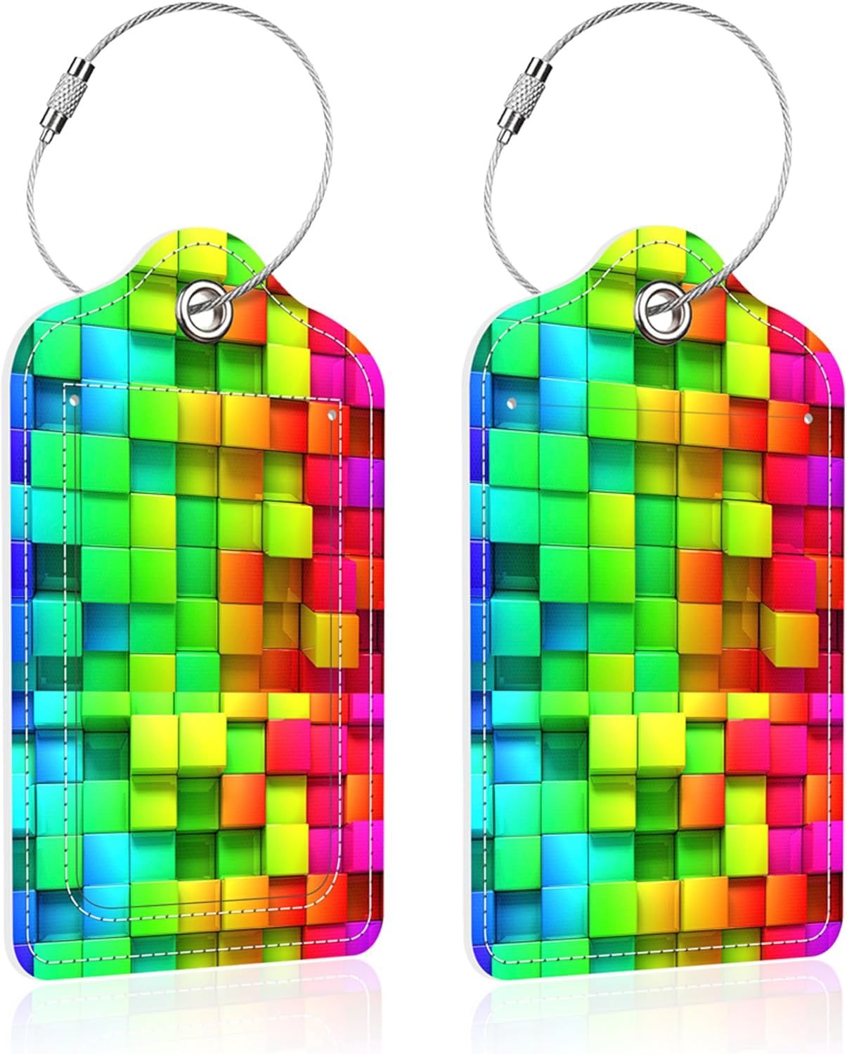 Luggage Tags for Suitcase,2 Pack Rainbow Colored Luggage Tag,PU Leather Id Label Luggage Tags with Stainless Steel Loop and Privacy Cover for Women Men Teens Travel