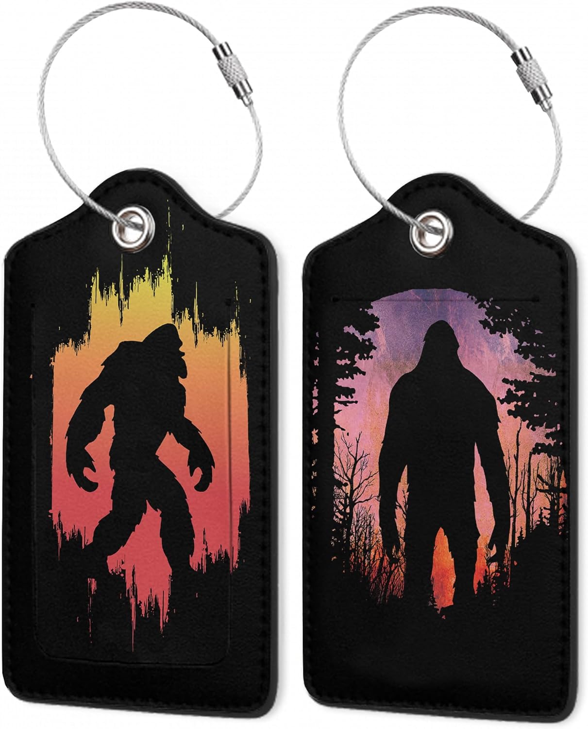 Luggage Tags for Suitcase,2 Pack Bigfoot Forest Moon Luggage Tag with Privacy Flap,Name ID Label and Metal Loop for Women Men Teens Travel
