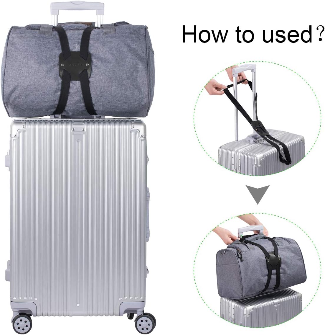 Luggage Straps for Suitcases,Travel Belt for Luggage Over Handle, Adjustable High Elastic Luggage Straps for Suitcases TSA Approved for Connecting Your Luggage (Black)
