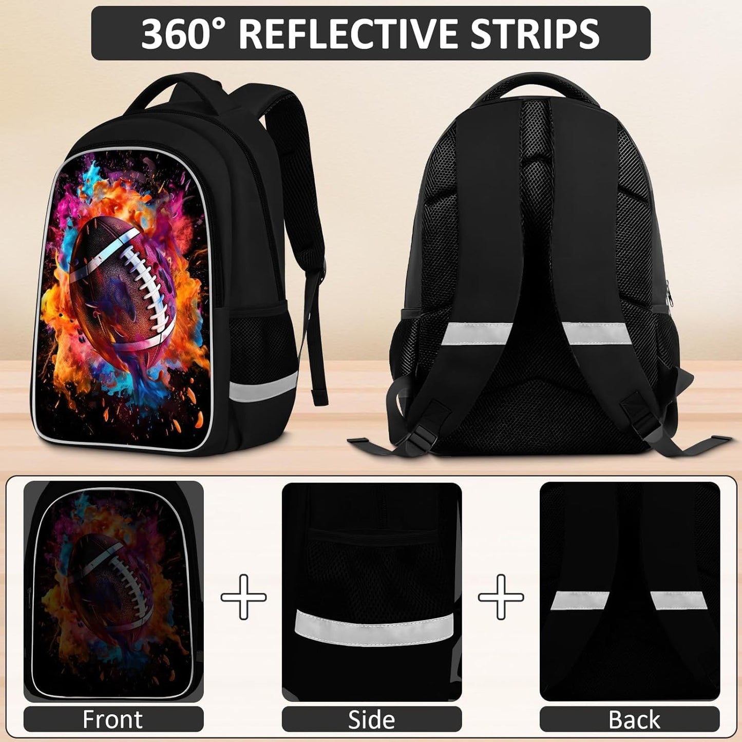 School Backpack for Boys - 4pcs Ameriacn Football Boys Backpack with Lunch Box and Pencil Case for Kids Children Teens Elementary Middle School - Students Bag for Ages 6-18,17″Bookbag Travel Back Pack