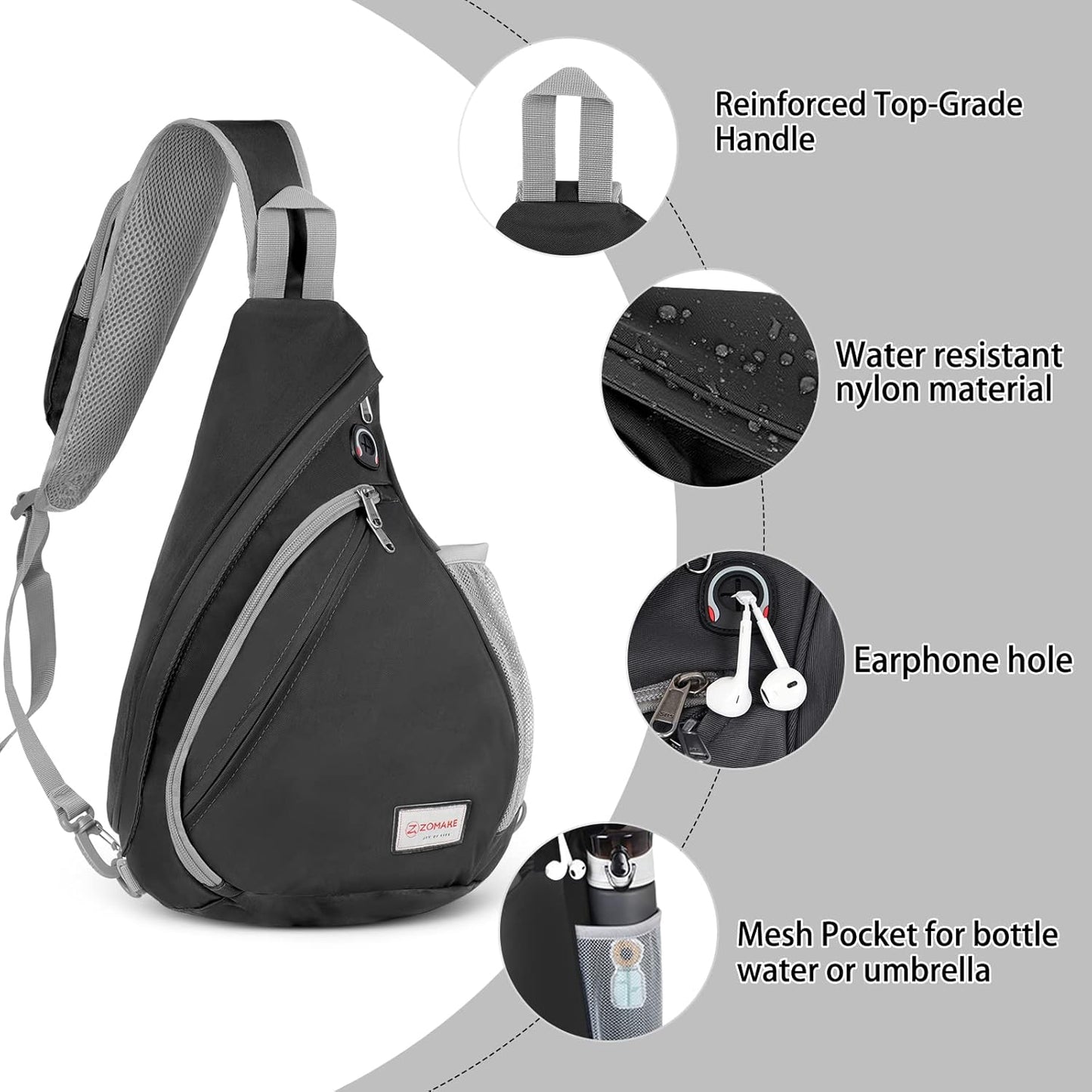 ZOMAKE Sling Bag,Small Crossbody Sling Backpack,Water Resistant Shoulder Daypack for Travel,Anti