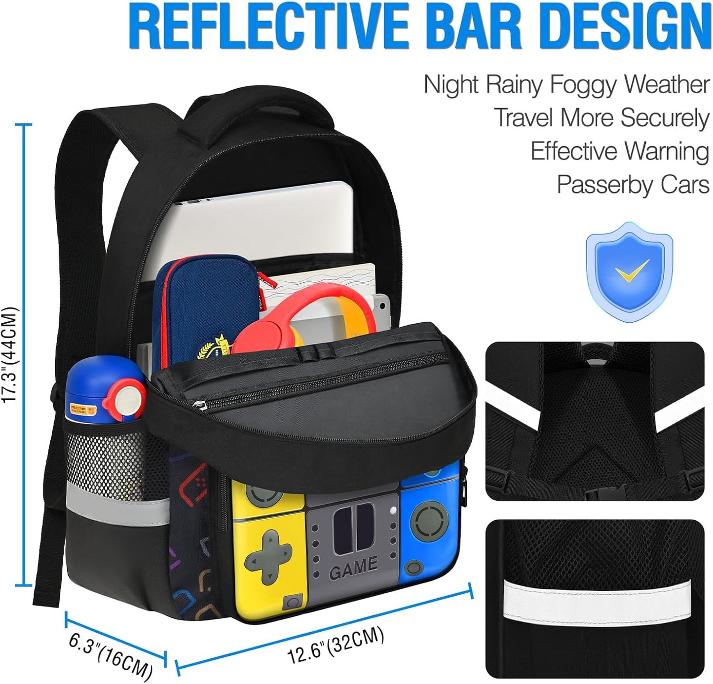 Boys Backpack for School,Gamer Backpack for Boys Kids,Boy Bookbag for Elementary Middle School Student,Video Game Bookbag For Boy Kids Teen Age 6-14,17″