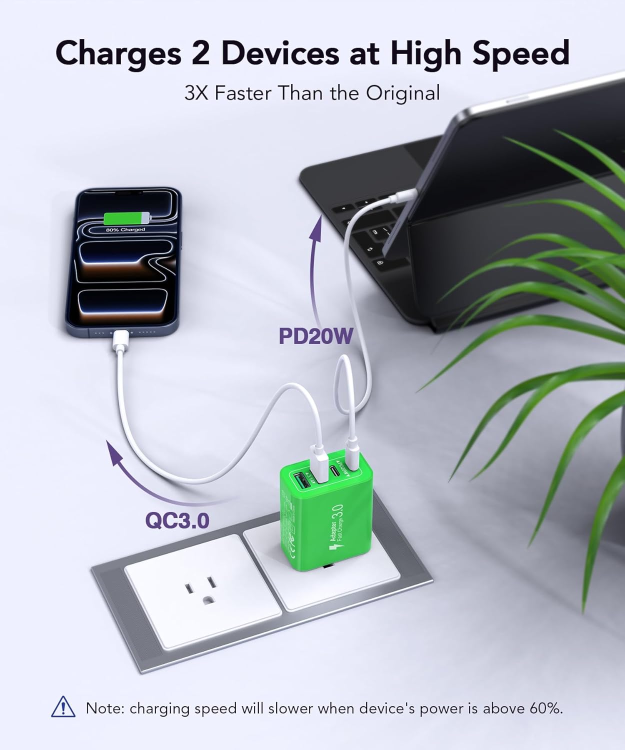40W USB C Charger Block, 2-Pack 4-Port Type C Fast Charging Brick Dual PD&QC Wall Plug Adapter Power Brick for iPhone 13/14//15/16/17 Pro Max Plus/iPad/Airpods/iwatch/Samsung Galaxy (Green)
