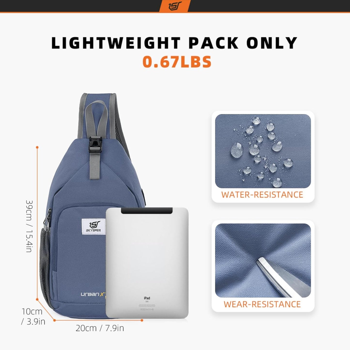 SKYSPER Sling Bag RFID Crossbody Sling Backpack Cross Body Shoulder Bag Travel Hiking Daypack for Women Men(Periwinkle)
