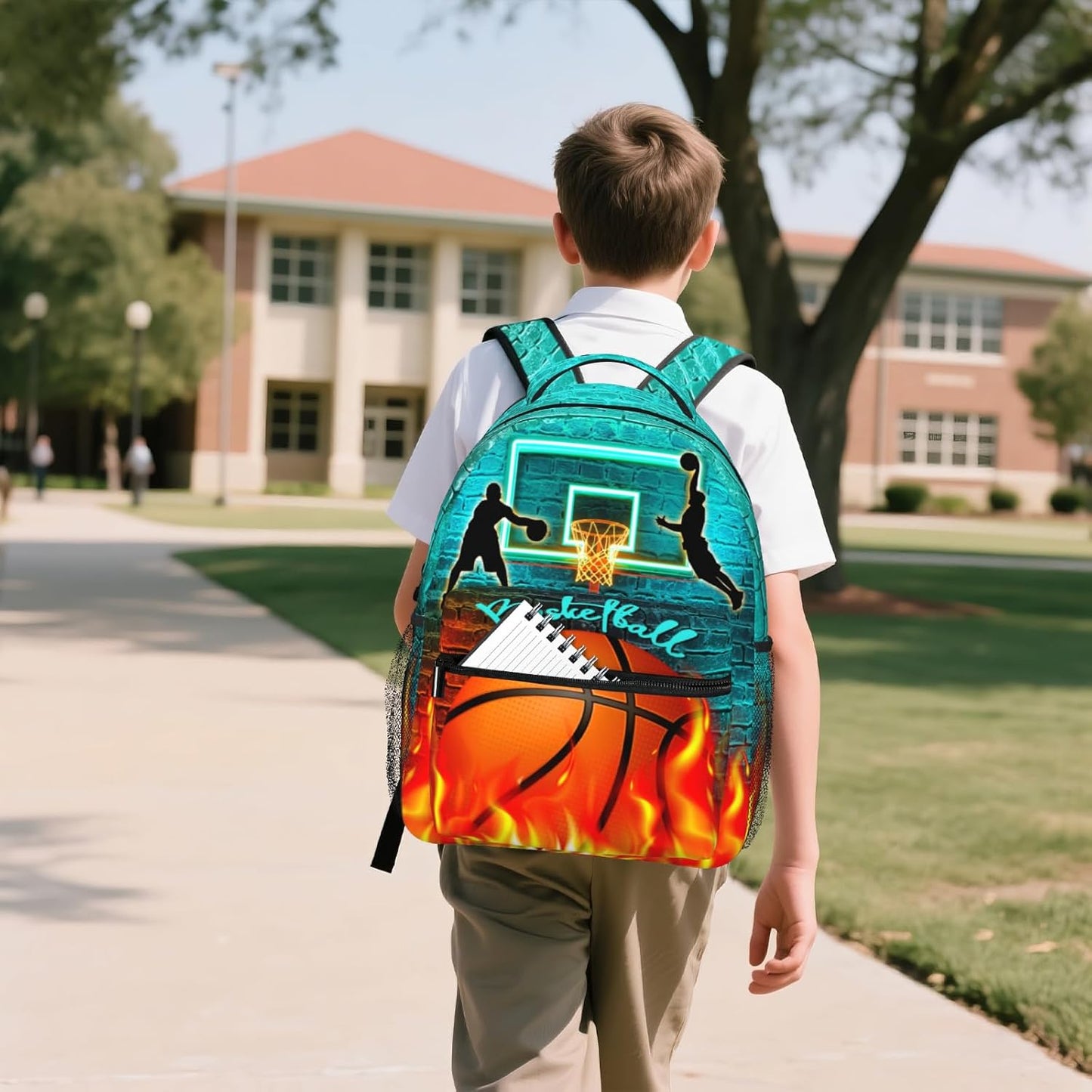 School Backpack for Boys Basketball Backpack for Kids Boys Ages 6-18 Elementary Middle School Students Kids' Backpacks Basketball Themed Bookbag Travel Back Pack