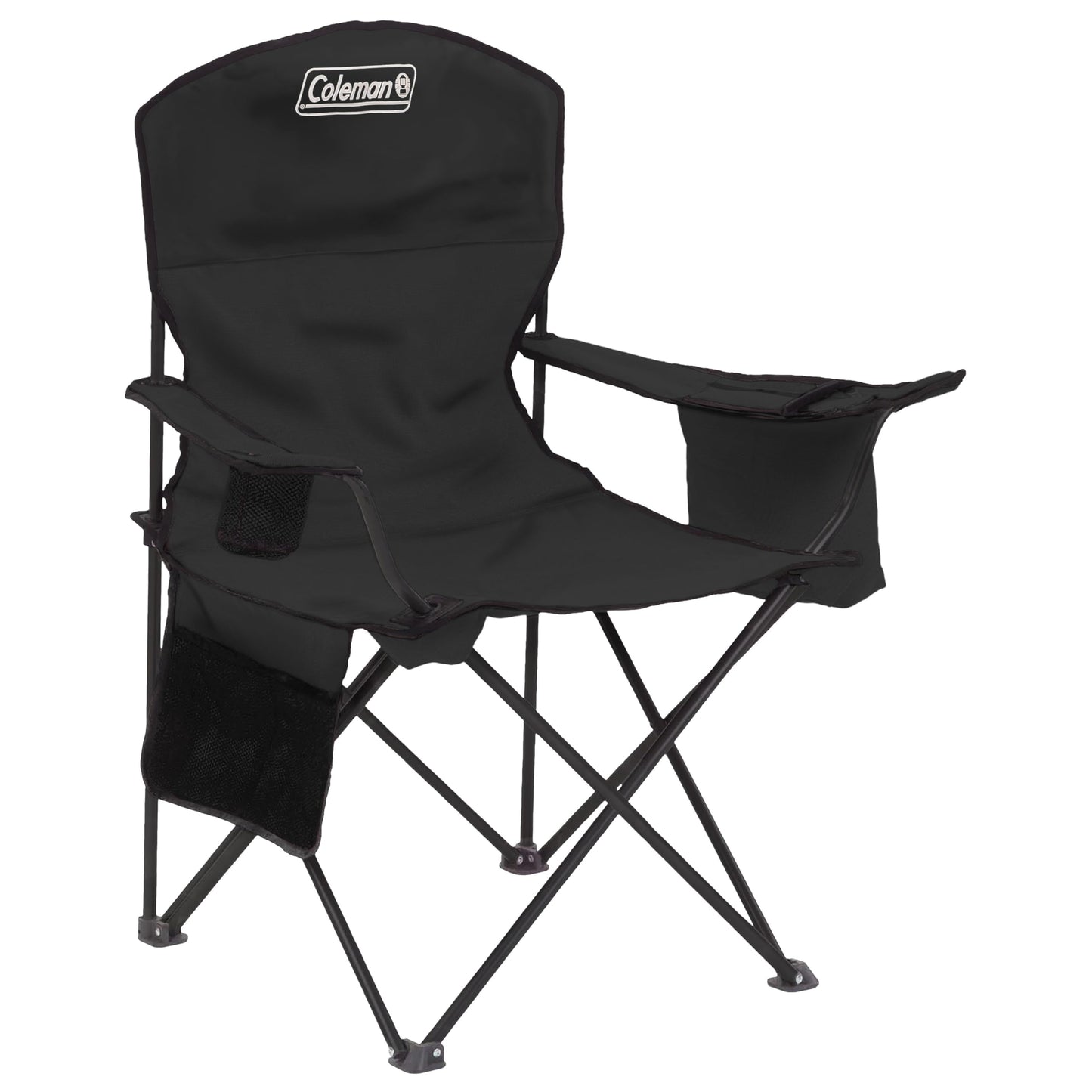 Coleman Portable Camping Chair with 4-Can Cooler, Cushioned Seat & Back with Side Pockets & Cup