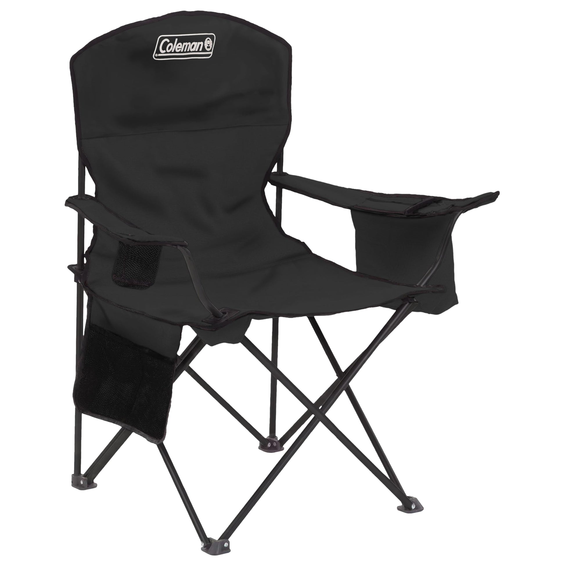 Coleman Portable Camping Chair with 4-Can Cooler, Cushioned Seat & Back with Side Pockets & Cup