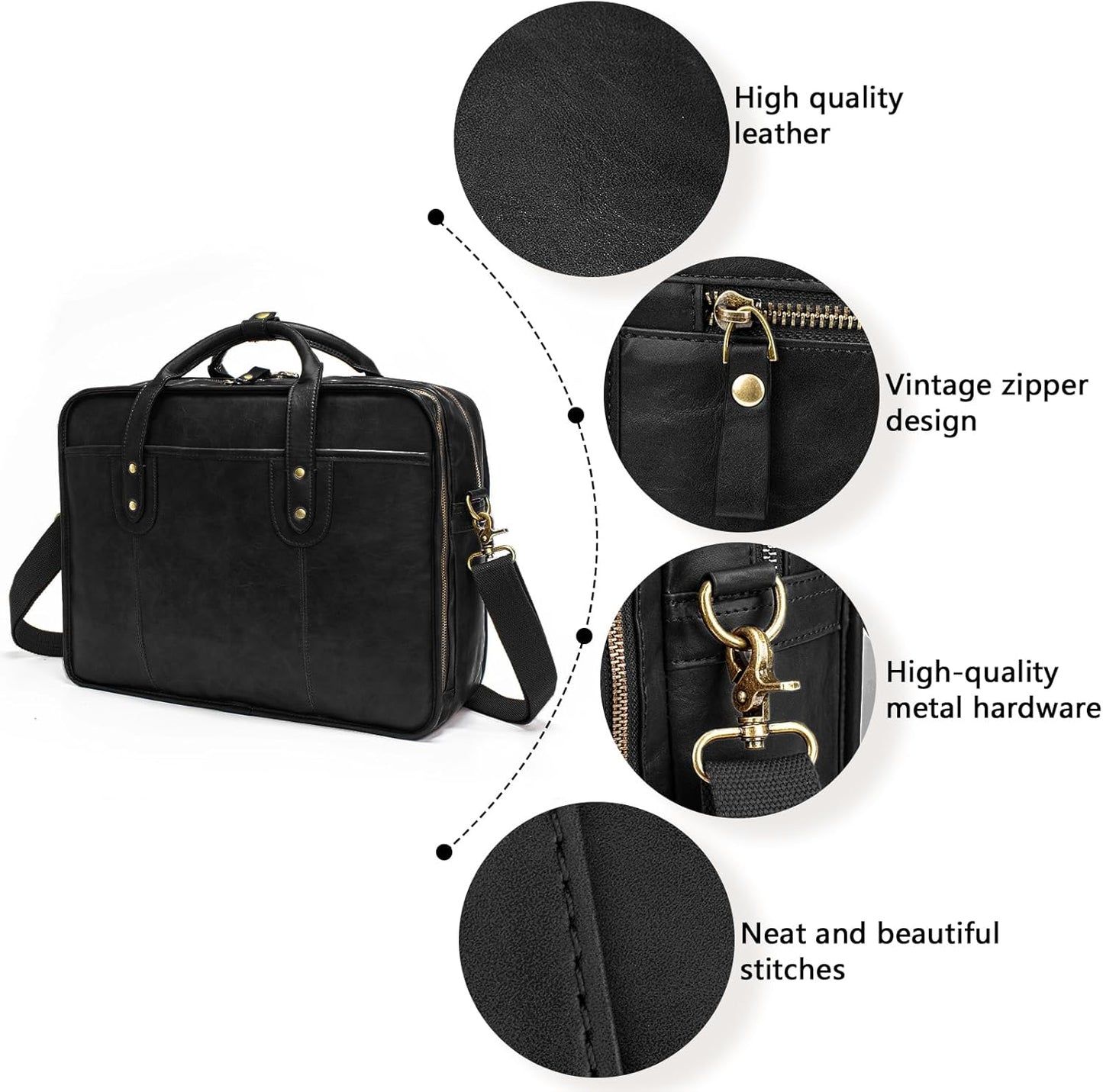 Leather Briefcases for Men 15.6 Inch Business Computer Bag Laptop Bag for Men Water Resistance Travel Messenger Bag