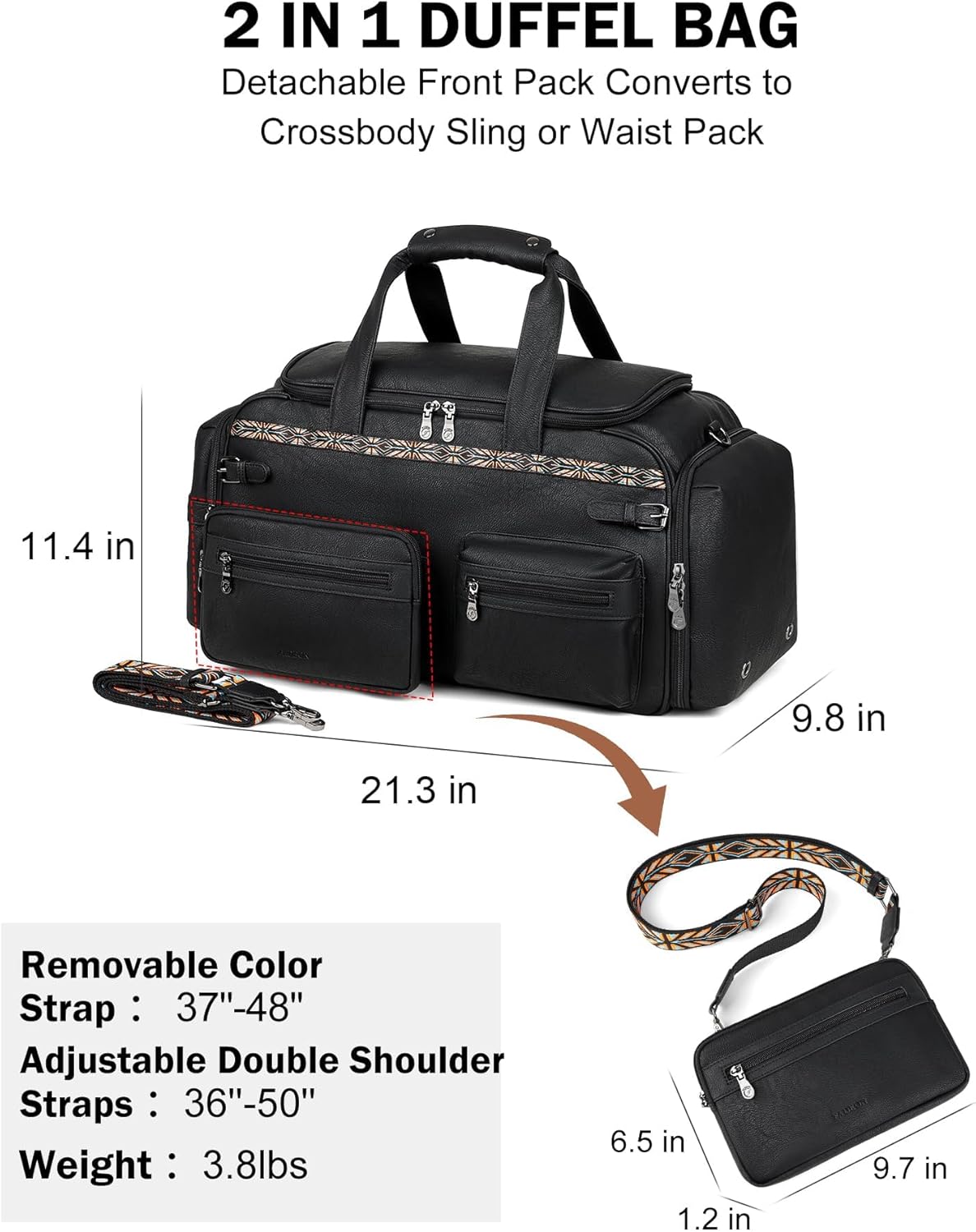 FADEON Duffle Bag for Women, Large Convertible Carry on Overnight Backpack, Designer Leather Mens Weekend Bags for Travel