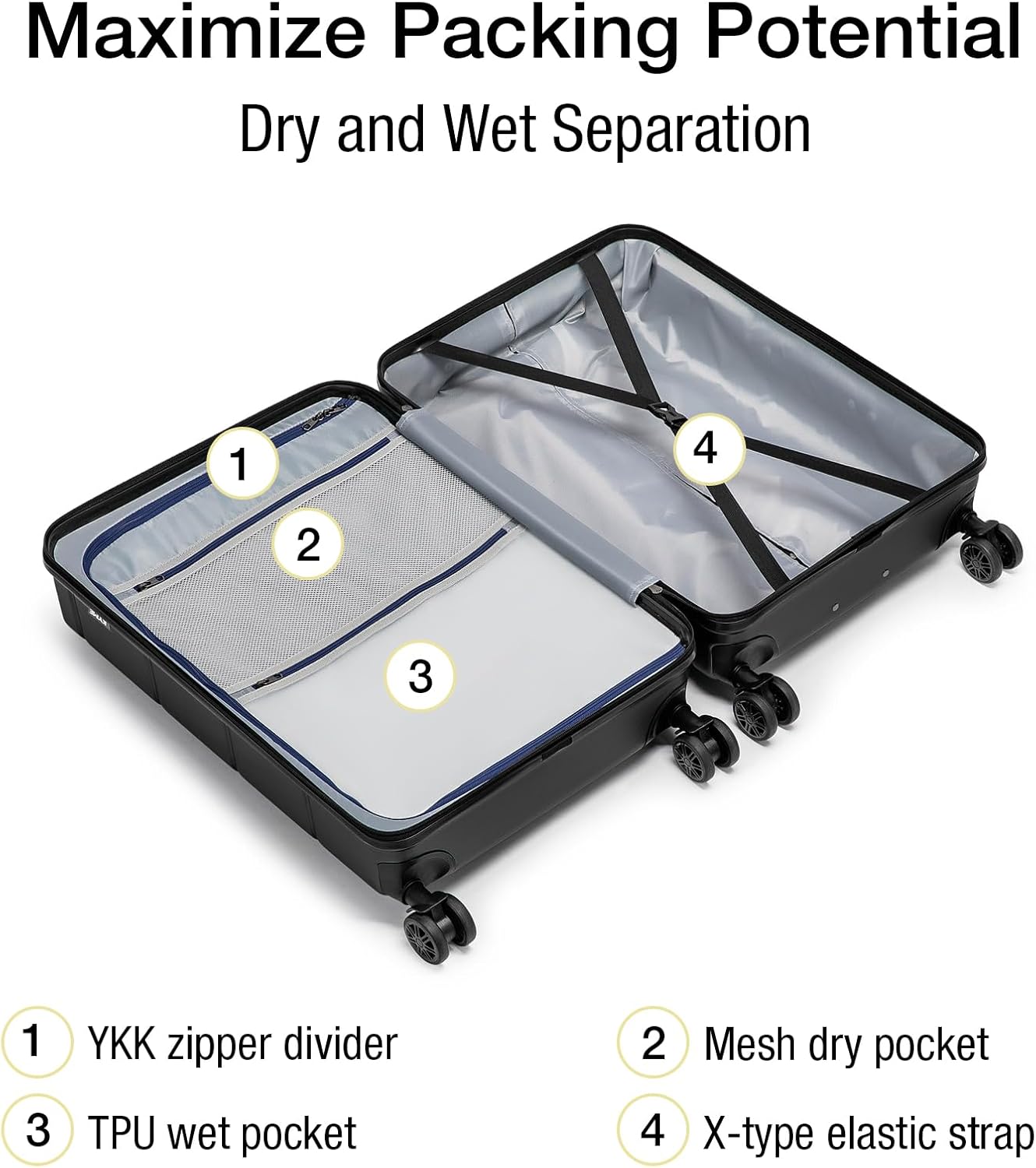 KYME Carry On Luggage 22x14x9 Airline Approved Hard Shell Carry On Suitcase with TSA Lock Hardside Suitcases with Wheels Travel Rolling 22 Inch Luggage with Cup Holder for Men Women Black