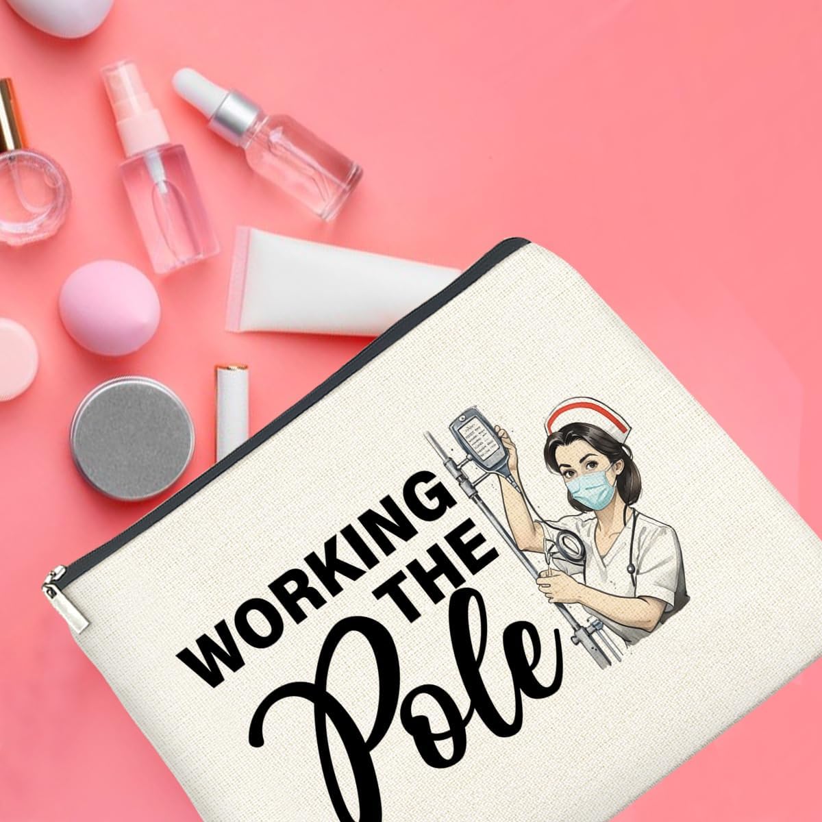Nurse Gifts Makeup Bag, Funny Nurse ICU Nurse ER Nurse RN Appreciation Gifts, Nurse Graduation Gifts, Working The Pole Nurse Zipper Makeup Pouch