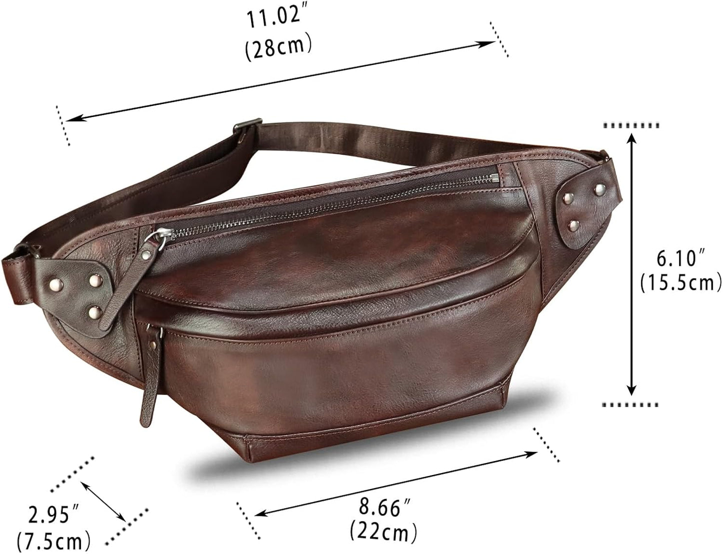Genuine Leather Fanny Packs for Men and Women Hip Waist Bag Real Leather Fanny Sling Bag Crossbody Chest Purse (Coffee)