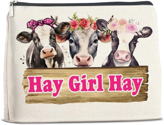 Cow Gifts Makeup Bag Funny Cow Lover Gifts for Women Girls Hay Girl Hay Zipper Makeup Pouch