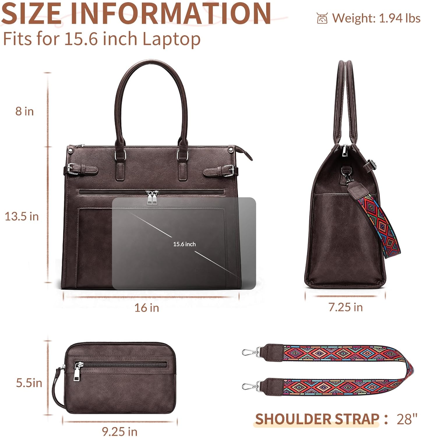 Laptop Tote Bag for Women Briefcase Laptop Purse, 15.6 inch Computer Work Bags with Satchel Purse