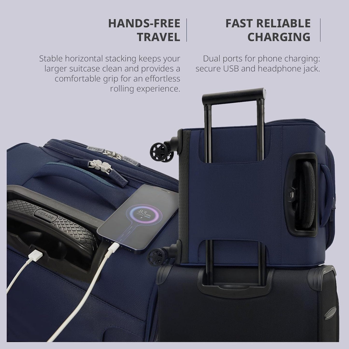 Verage Underseat Carry On Luggage with Wheels & USB Port,14 inch Wheeled Spinner Bag Carry-on Luggages for Airlines, Lightweight Suitcase Men Women, Pilots and Crew (14.5-Inch Plus Underseat Pro)
