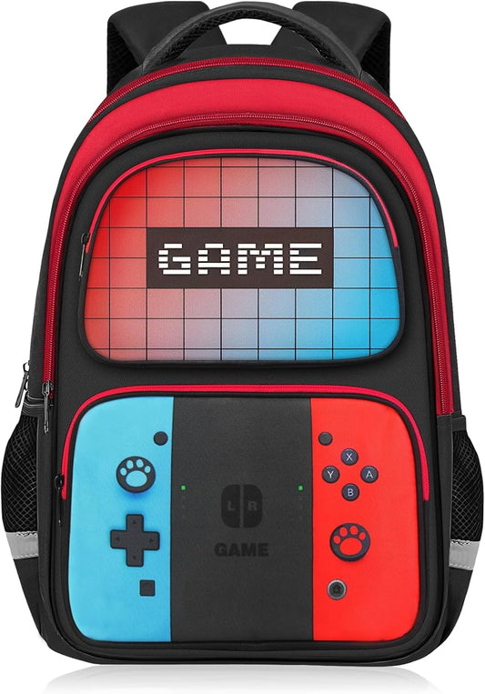 School Backpack for Boys - HFHTDC Gamer Boys Backpack for Kids Children Teens Elementary Middle School - Students Bookbag Ages 6-18,17″ Video Game Bookbag Travel Back Pack