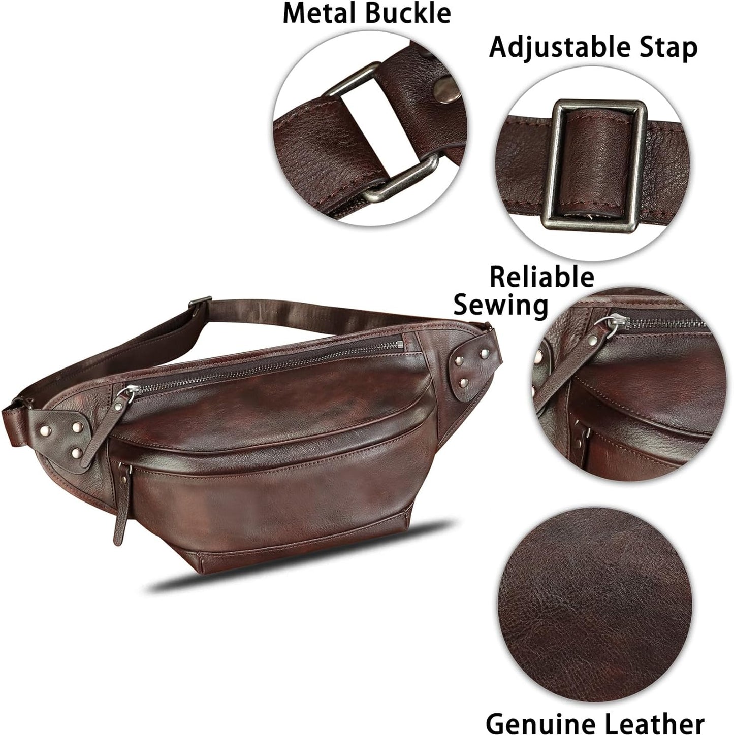 Genuine Leather Fanny Packs for Men and Women Hip Waist Bag Real Leather Fanny Sling Bag Crossbody Chest Purse (Coffee)