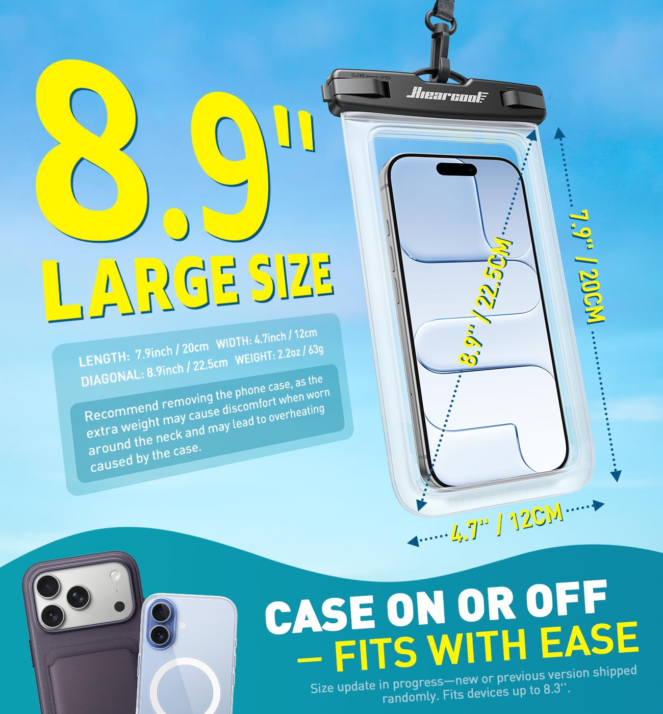 Hiearcool Waterproof Phone Pouch, Waterproof Phone Case with Crossbody Lanyard Compatible for