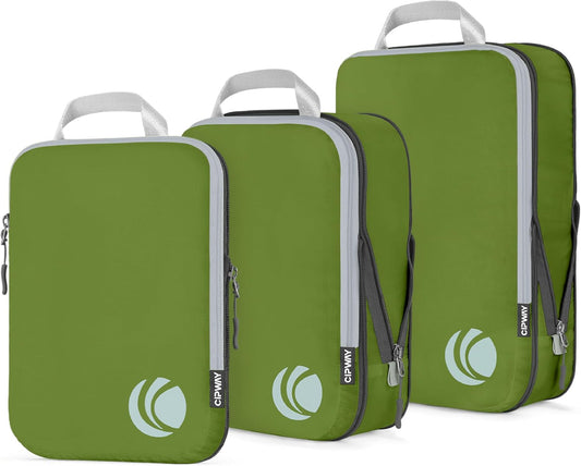 Cipway Compression Packing Cubes Set, Ultralight Expandable Travel Packing Organizers for Carry on Luggage (Green 3pcs)