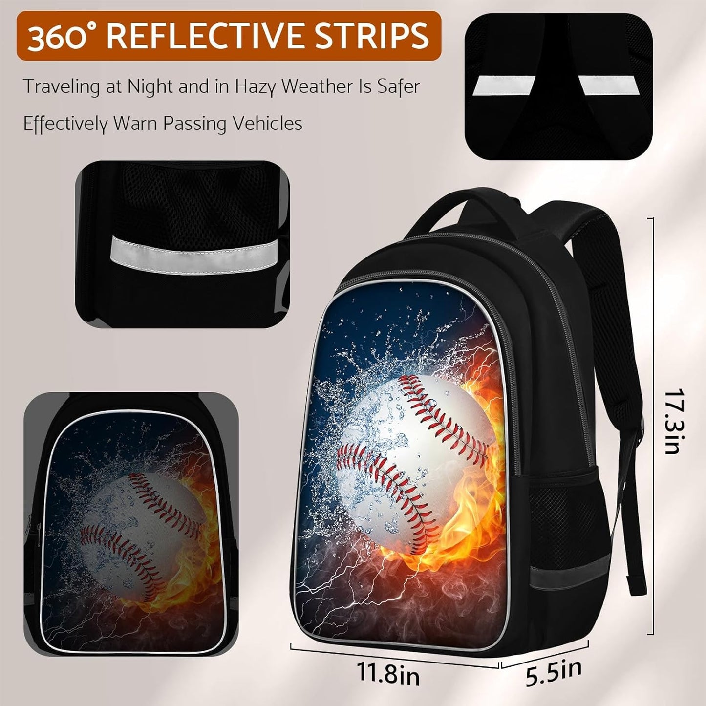 School Backpack for Boys - Baseball Boys Backpack for Kids Children Elementary Middle School - 17 Inch Sport Bookbag Travel Back Pack for Ages 6-14
