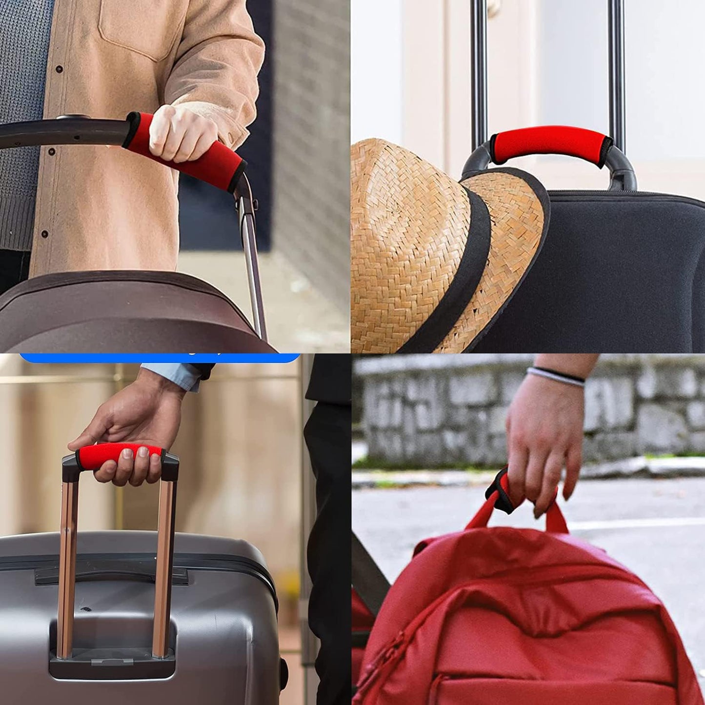 2 Pack Luggage Handle Wraps for Suitcase, Bright Color Comfort Soft Handle Covers (Red)