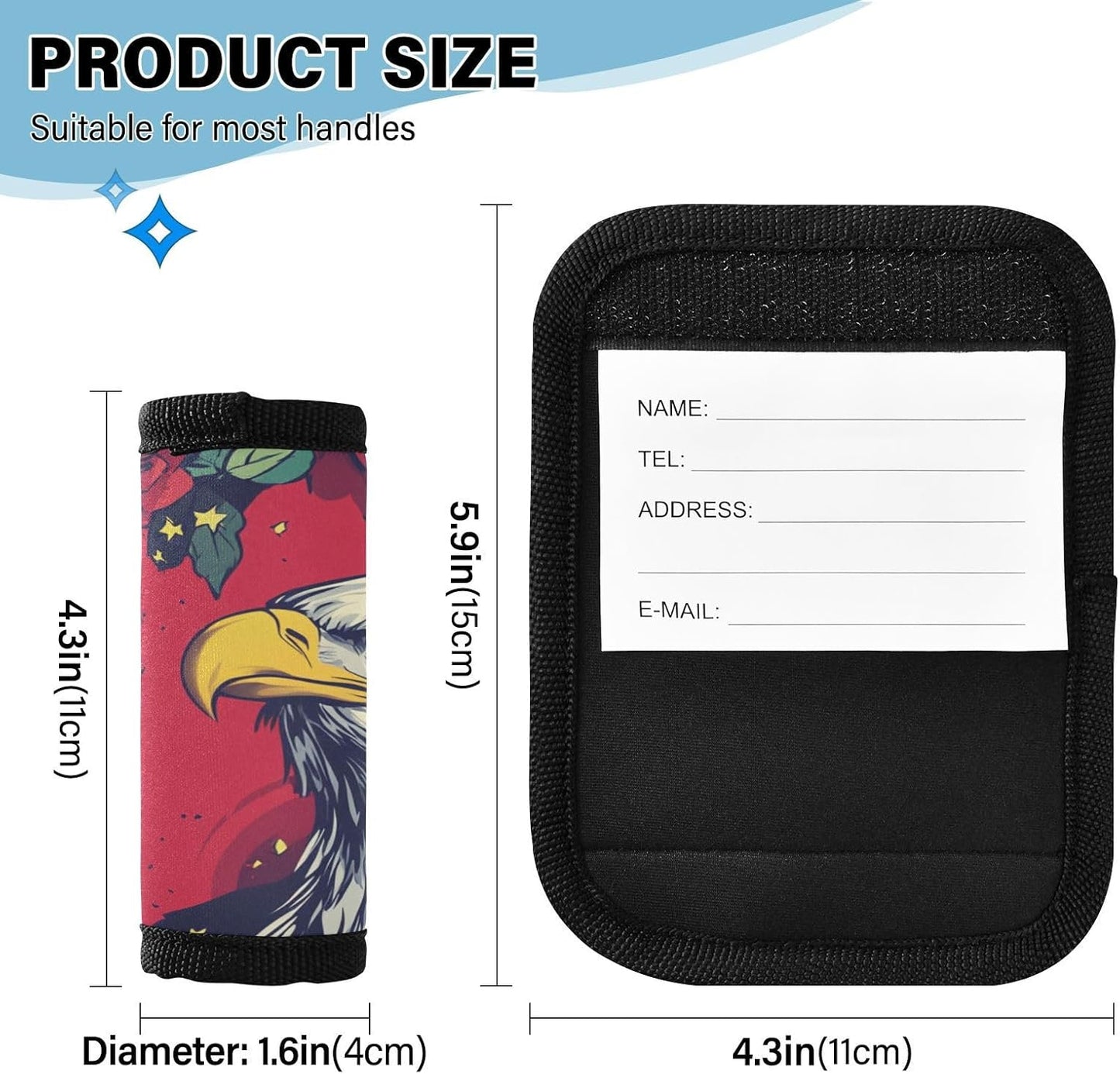 Bald Eagle Patriotic Roses Red 2 Pack Luggage Handle Wraps Covers for Suitcase Identifiers Bag Tags