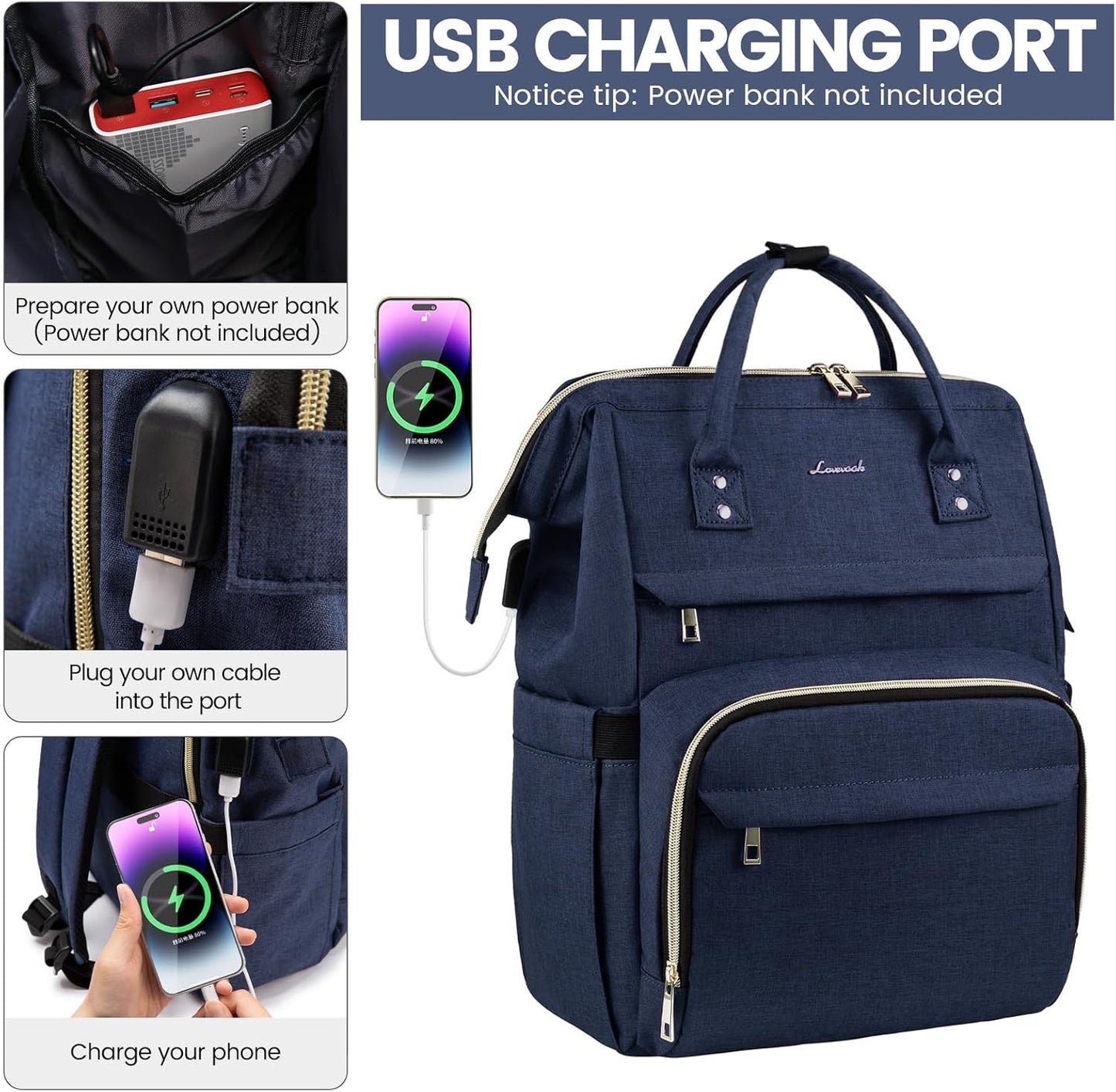 LOVEVOOK Laptop Backpack for Women,17 Inch Professional Womens Travel Backpack Purse Computer Laptop Bag Nurse Teacher Backpack,Waterproof College Work Bags Carry on Back Pack with USB Port,Dark Blue