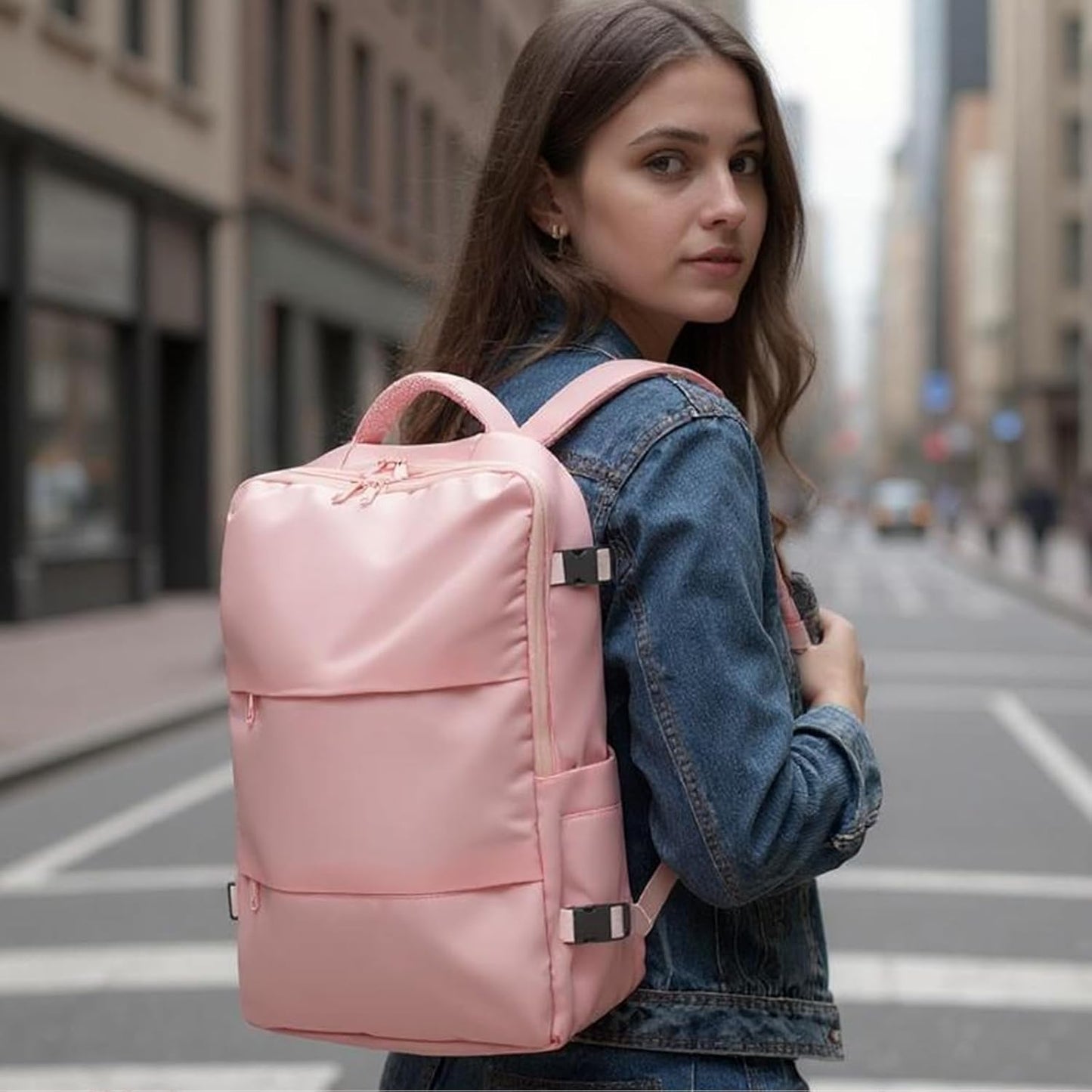 Travel Backpack for Women & Men, Waterproof Carry On Backpack Airline Approved Laptop Backpack Fits 15.6 Inch Laptop, Business Computer Bookbag for Work, College, Travel (Pink, Large)