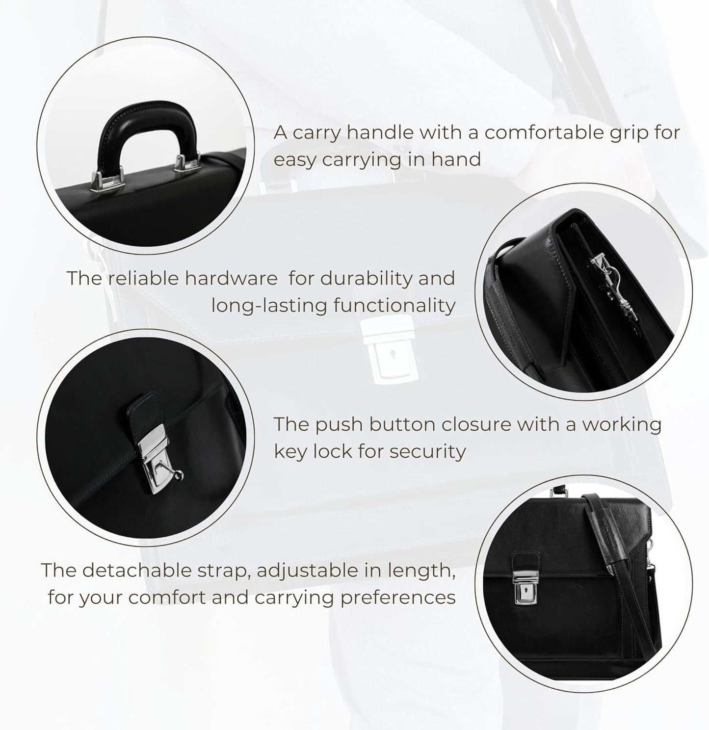 Time Resistance Leather Briefcase - Italian Handmade Laptop Bag - Work Bag for Men and Women