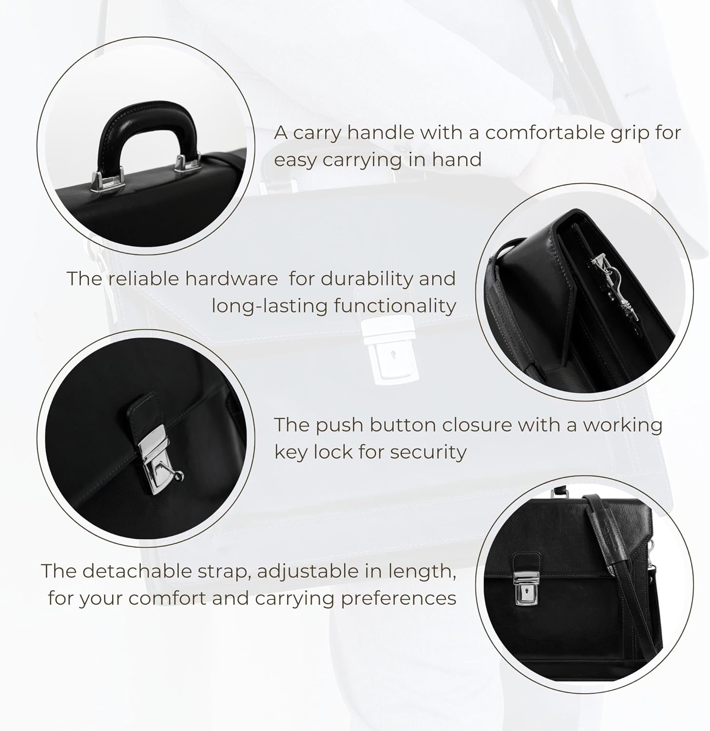 Time Resistance Leather Briefcase - Italian Handmade Laptop Bag - Work Bag for Men and Women