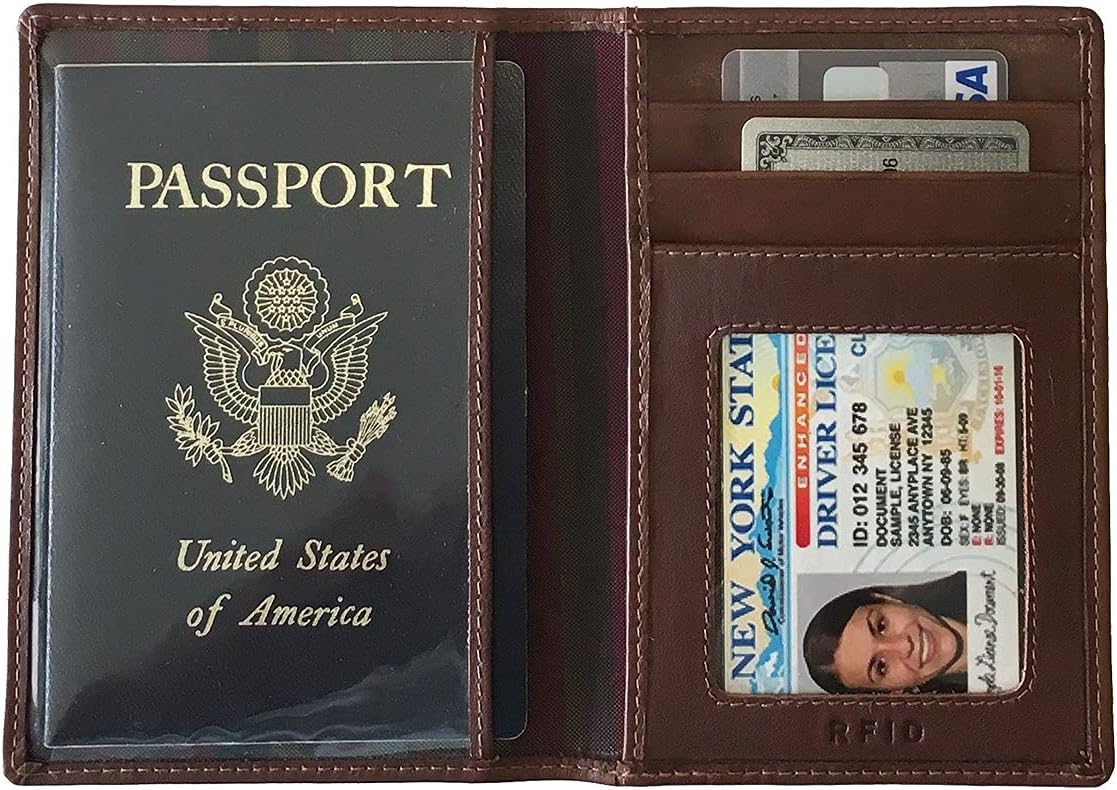 Personalized Monogrammed Toffee Leather RFID Passport Wallet and 2 Luggage Tags