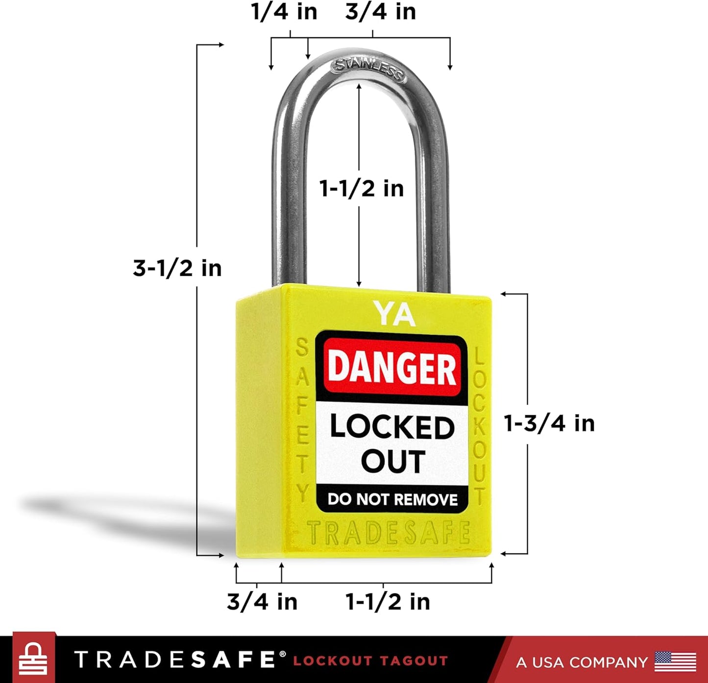TRADESAFE Lockout Tagout Lock Sets, 10 Yellow Keyed Alike Unlimited Grouping Safety Padlocks, 2 Keys Per Lock, OSHA Compliant Loto Locks, for Lock Out Tag Out Kits
