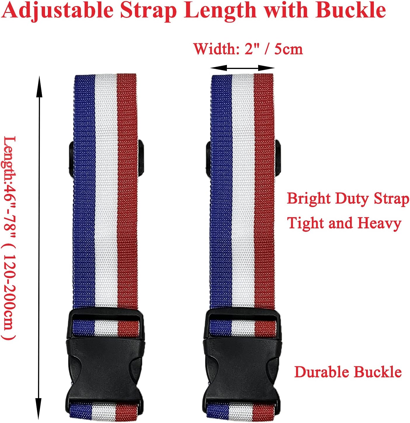 2 Pack Luggage Straps, Bright Colors Adjustable Suitcase Belts with Quick Release Buckle (FranceColor)