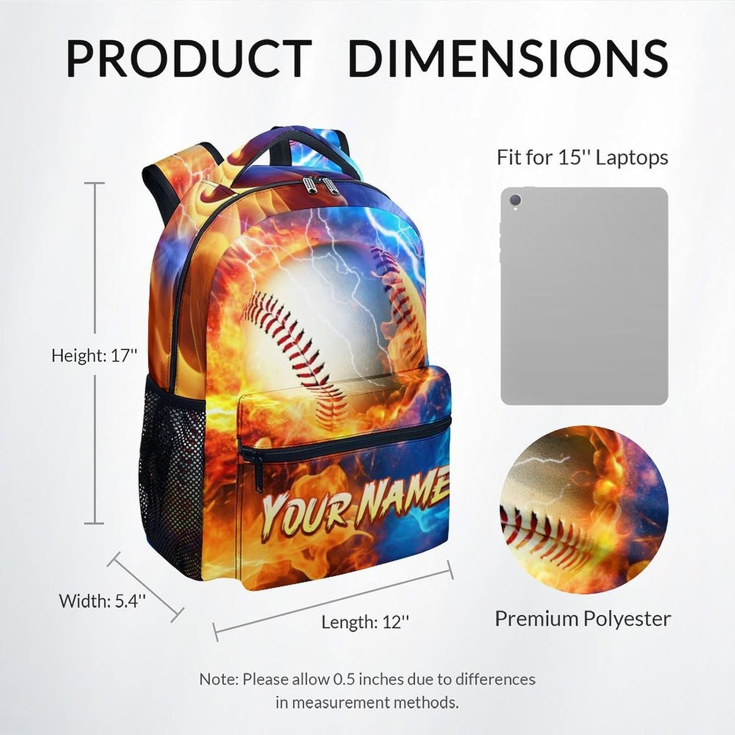 Personalized Kids Backpack, Baseball Backpacks for Boys, 17" Custom Bookbag for Primary Middle School, Durable School Bag for Children