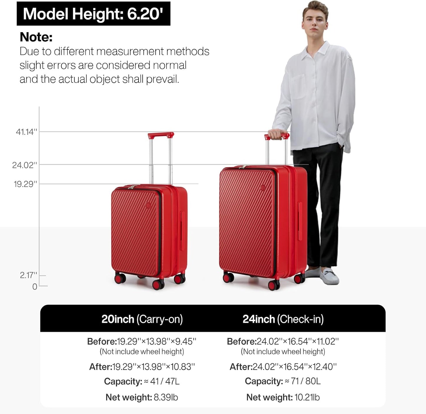 mixi 20 Inch Expandable Carry On Luggage PC Hard Shell Suitcase Top Opening Rolling Travel