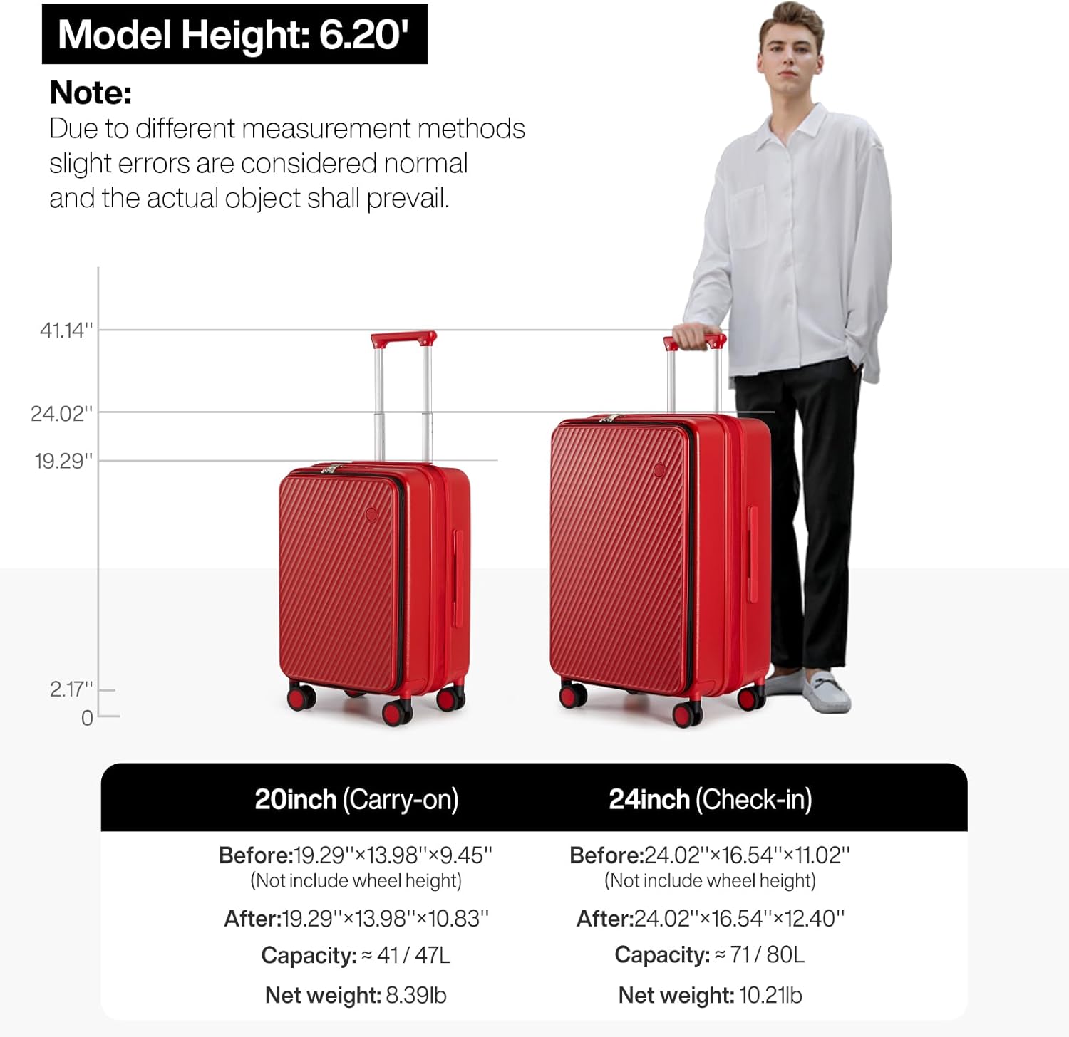 mixi 20 Inch Expandable Carry On Luggage PC Hard Shell Suitcase Top Opening Rolling Travel